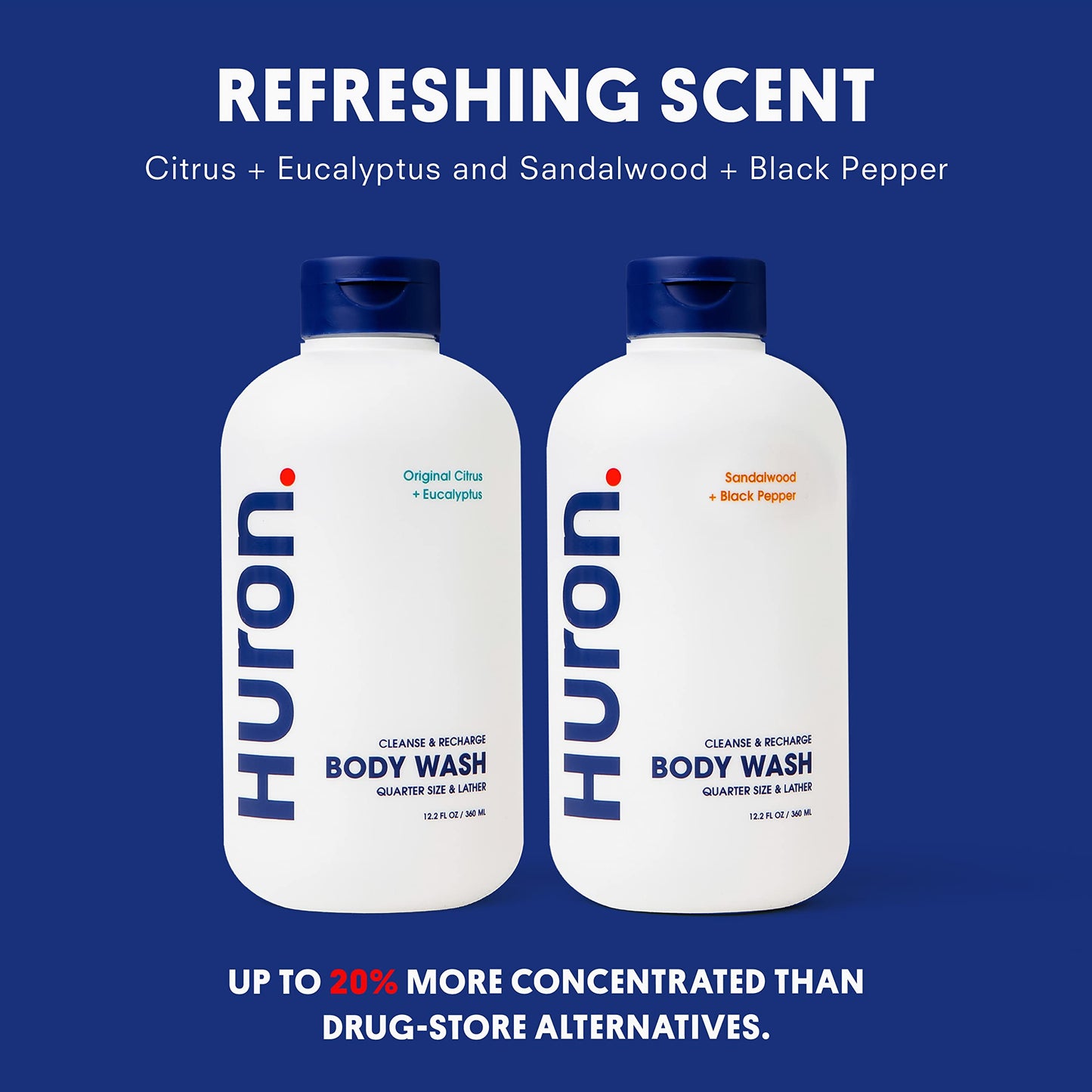 Huron Men’s Moisturizing Body Wash – Clean & Woody Sandalwood, Black Pepper, Cedarwood & Amber, 12.2 fl oz