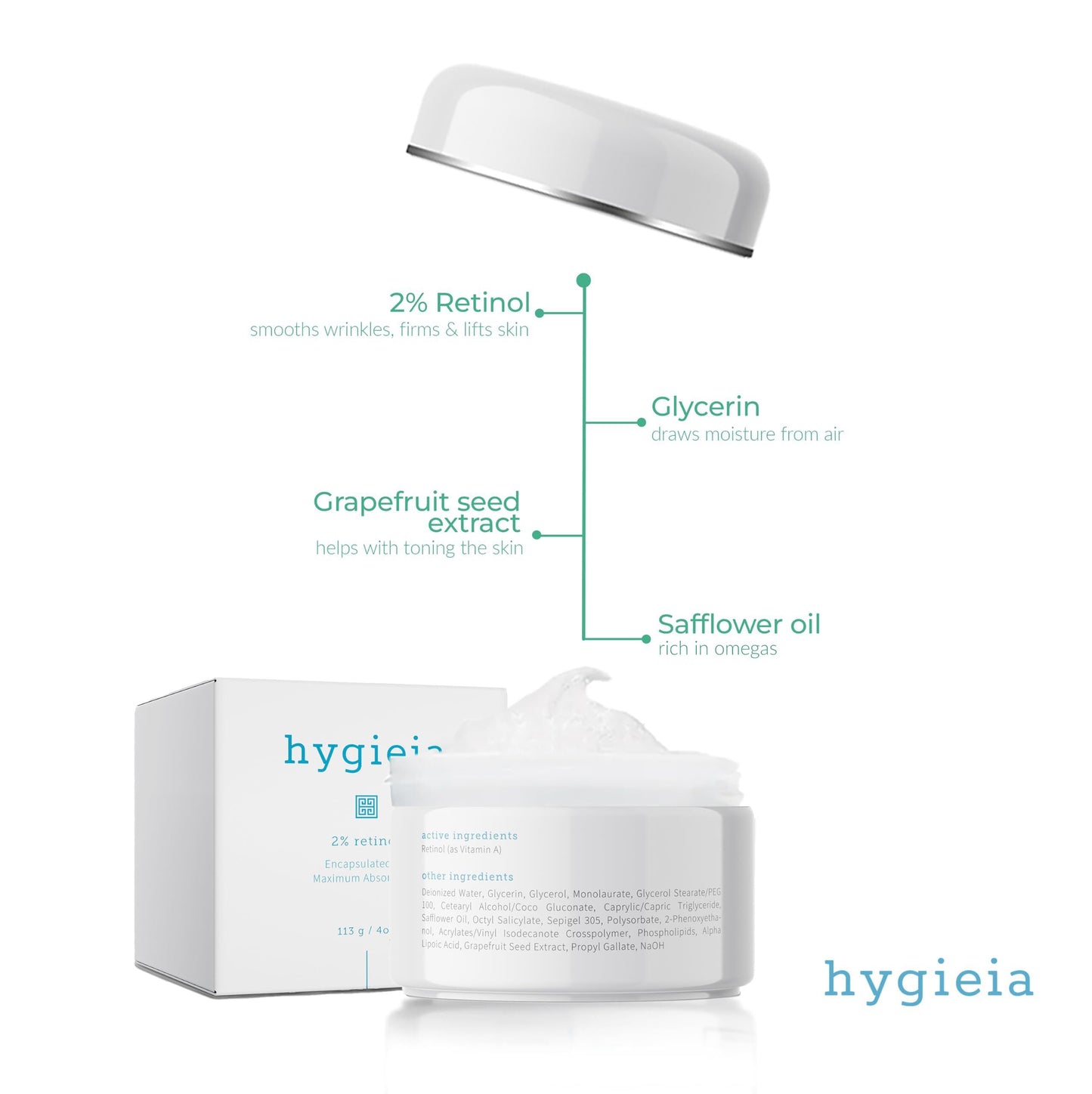Hygieia + Encapsulated 2% Retinol Cream – Liposomal Anti-Wrinkle for Face, Neck & Body