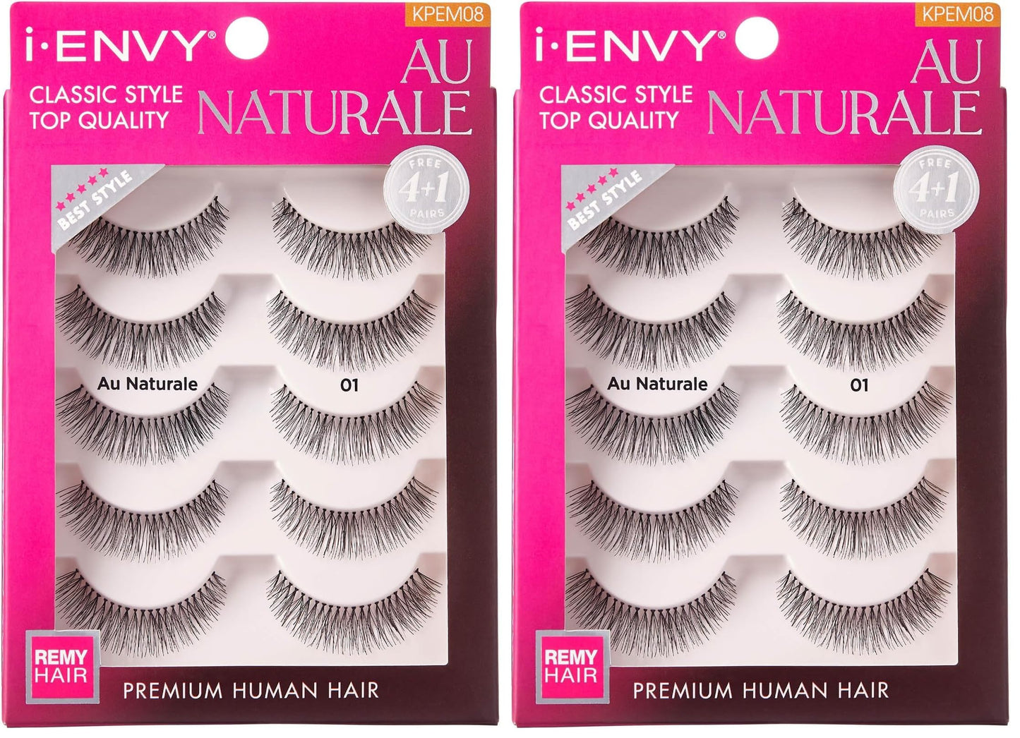 iENVY by KISS Au Naturale Human Hair Lashes – Natural Style, 5 Pairs per Pack, Pack of 2 (KPEM08)