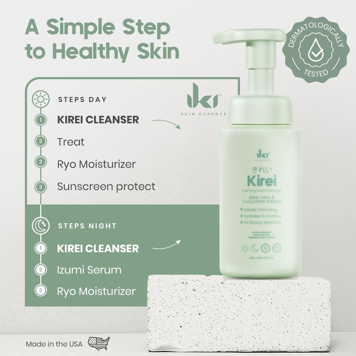 IKI Kirei Foam Cleanser – Gentle Hydrating Face Wash with Aloe Vera & Cucumber for Sensitive Skin