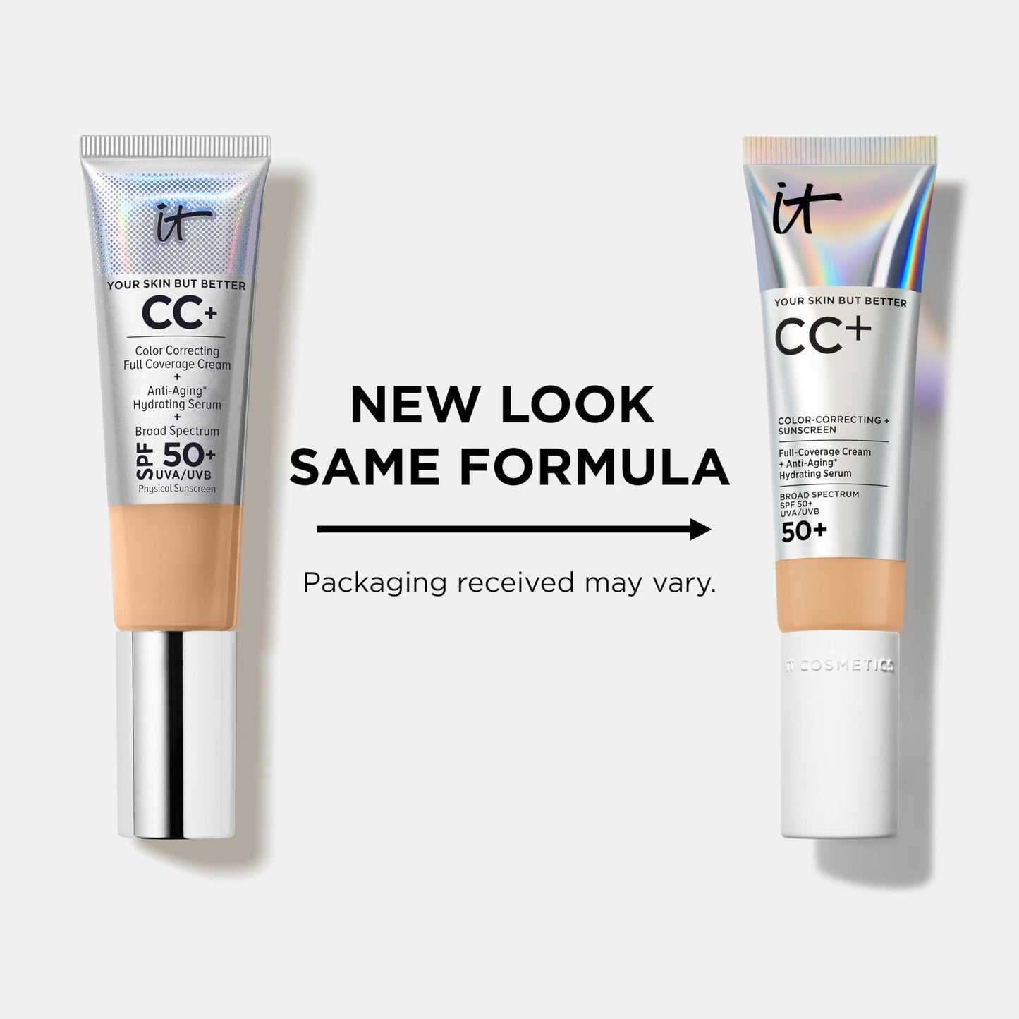 IT Cosmetics CC+ Cream Travel (Neutral Medium) – SPF 50+ Full-Coverage Foundation + Anti-Aging Hydrating Serum | Hyaluronic Acid + Peptides | 0.4 fl oz