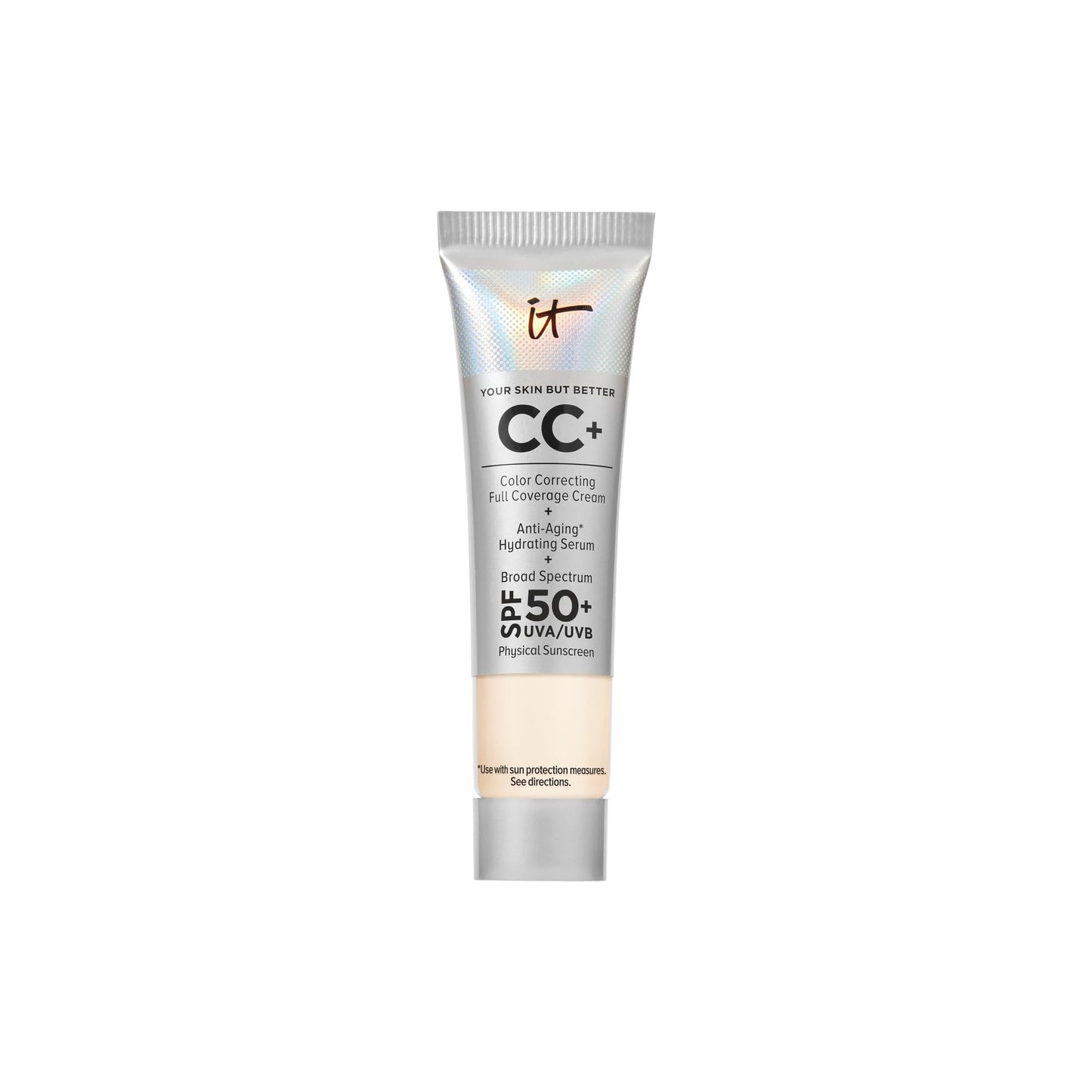 IT Cosmetics CC+ Cream Travel (Fair) — Full Coverage Foundation with SPF 50+, Hydration with Hyaluronic Acid & Peptides