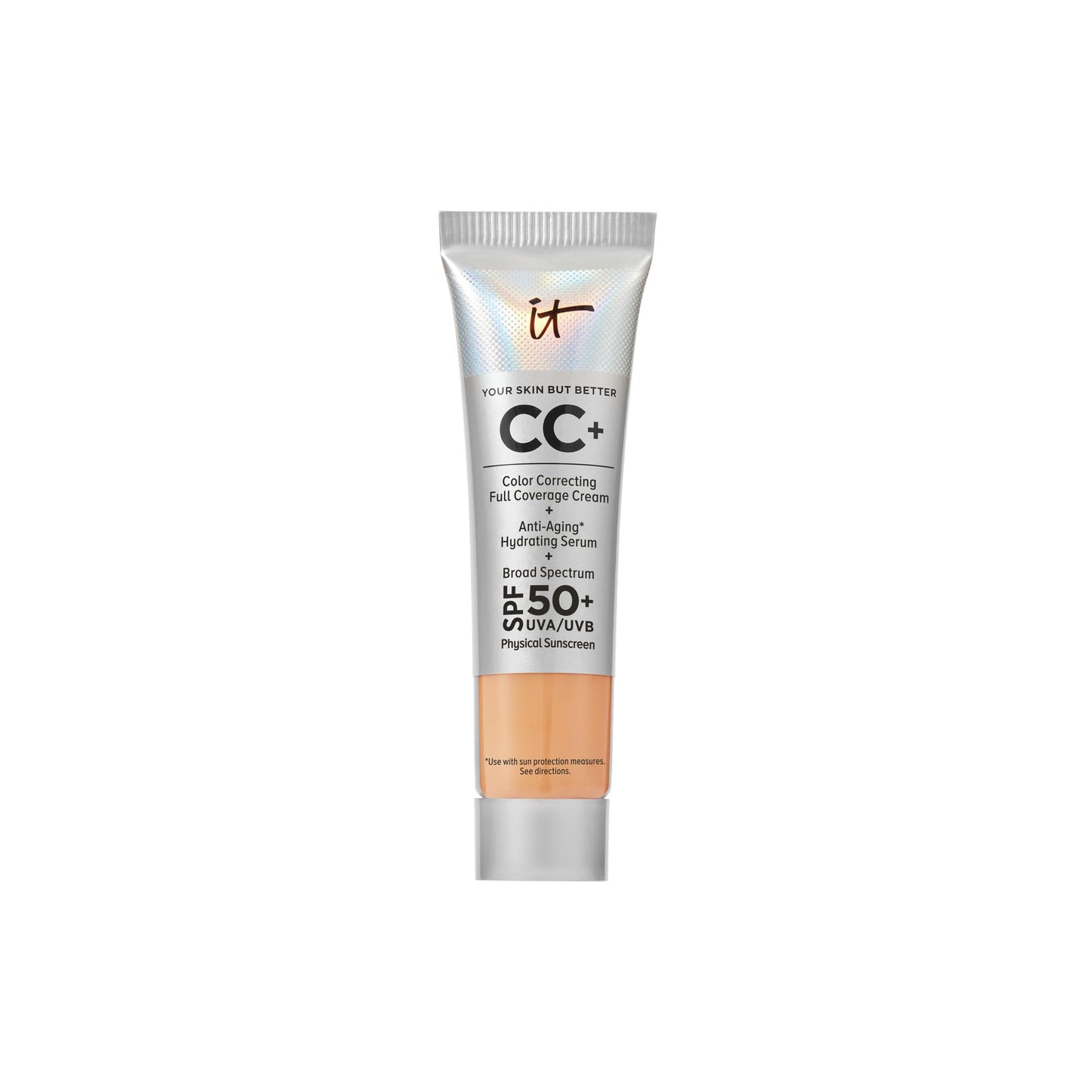 IT Cosmetics CC+ Cream Travel (Neutral Tan) – SPF 50+ Full Coverage Foundation + Hydration Serum, 0.4 fl oz