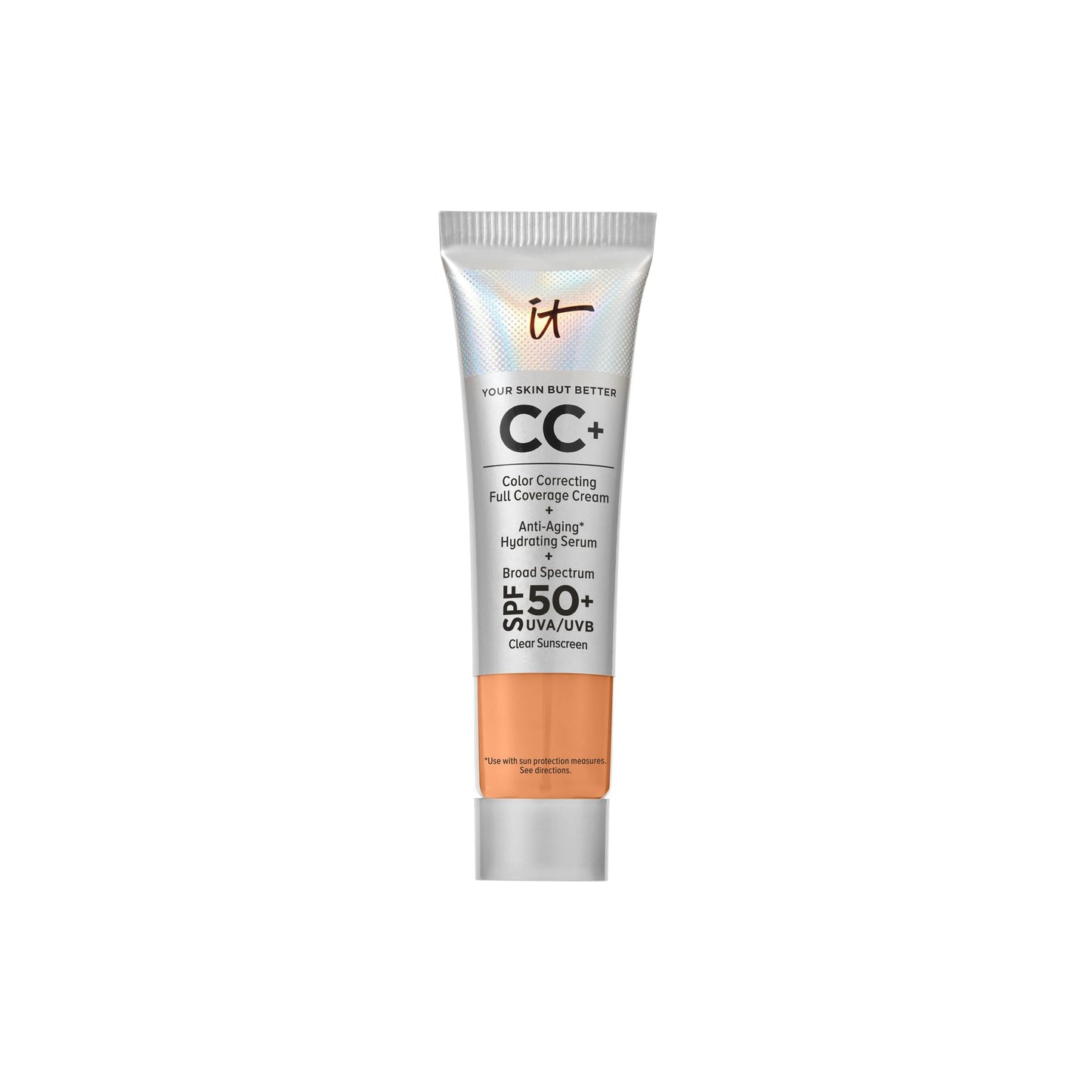 IT Cosmetics CC+ Cream Travel Tan Cool – Full Coverage SPF 50+ Foundation + Hydrating Serum (0.4 oz)