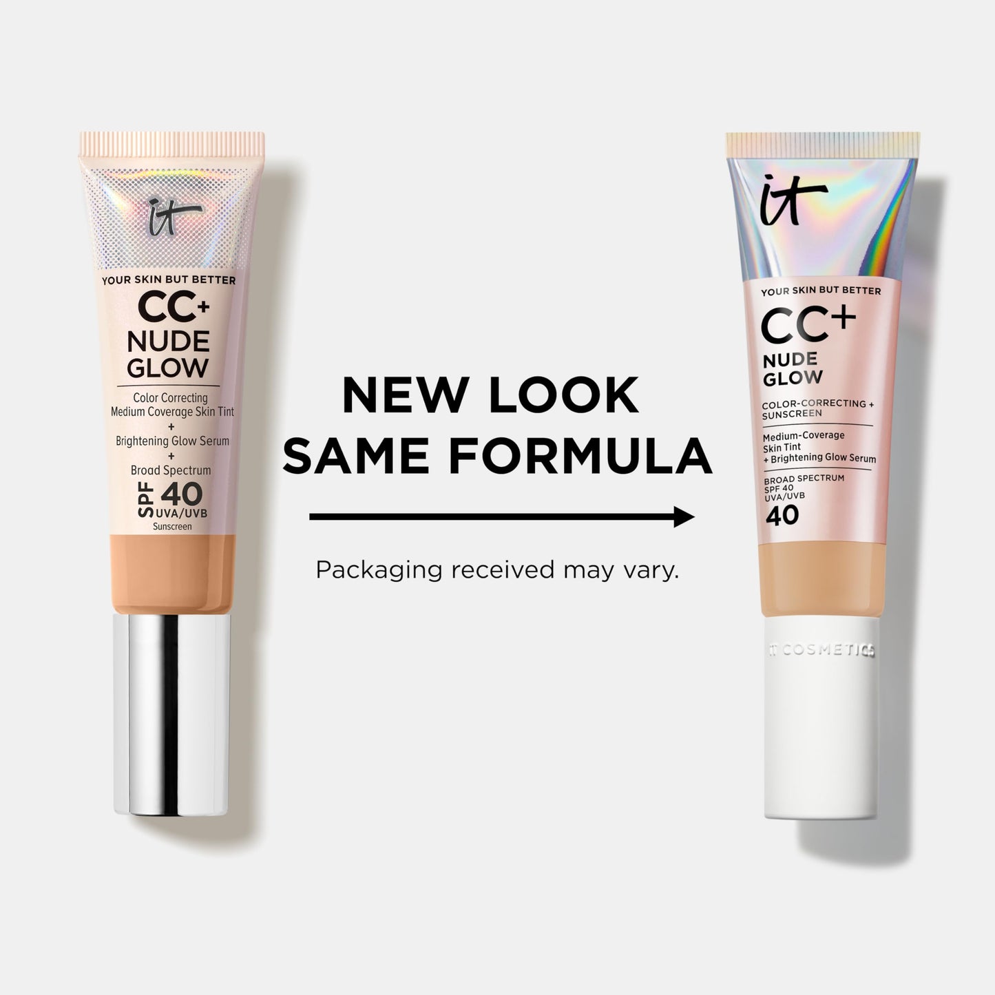 IT Cosmetics CC+ Nude Glow Fair Ivory — SPF 40 Medium Coverage Skin Tint with 2% Niacinamide + Hyaluronic Acid
