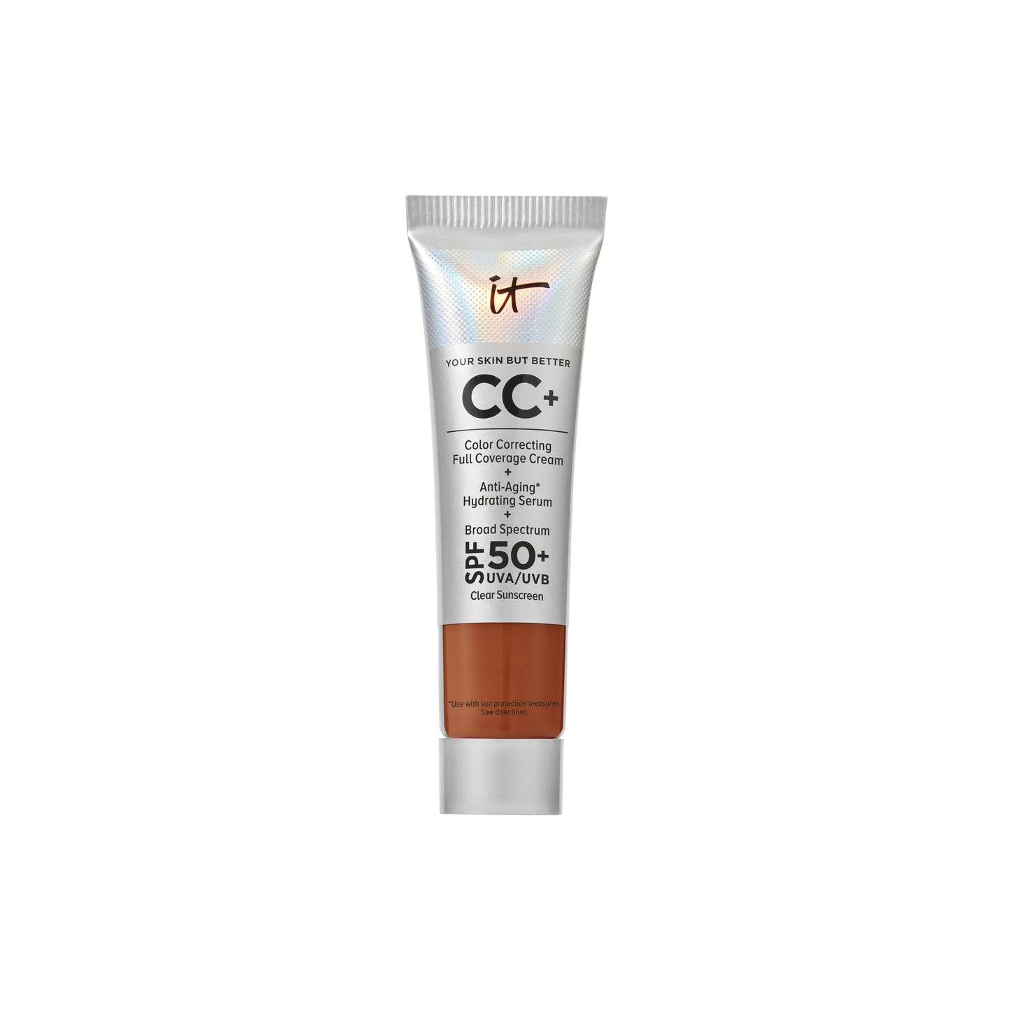 IT Cosmetics CC+ Cream Travel (Deep) — Full Coverage Foundation with SPF 50+, Hydration Serum, Hyaluronic Acid & Peptides, 0.4 fl oz