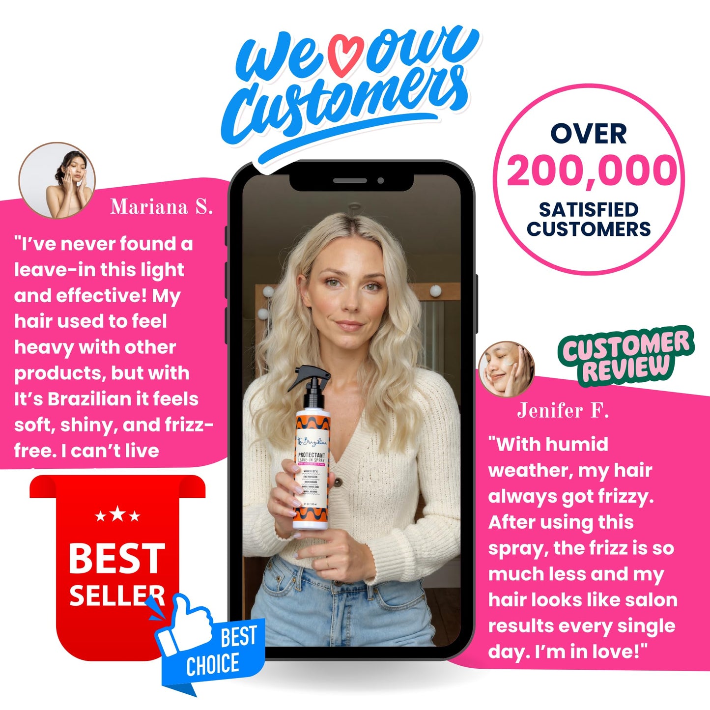 IT'S BRAZILIAN Leave In Conditioner Spray – Detangle, Hydrate & Frizz Control (All Hair Types) – Paraben Free