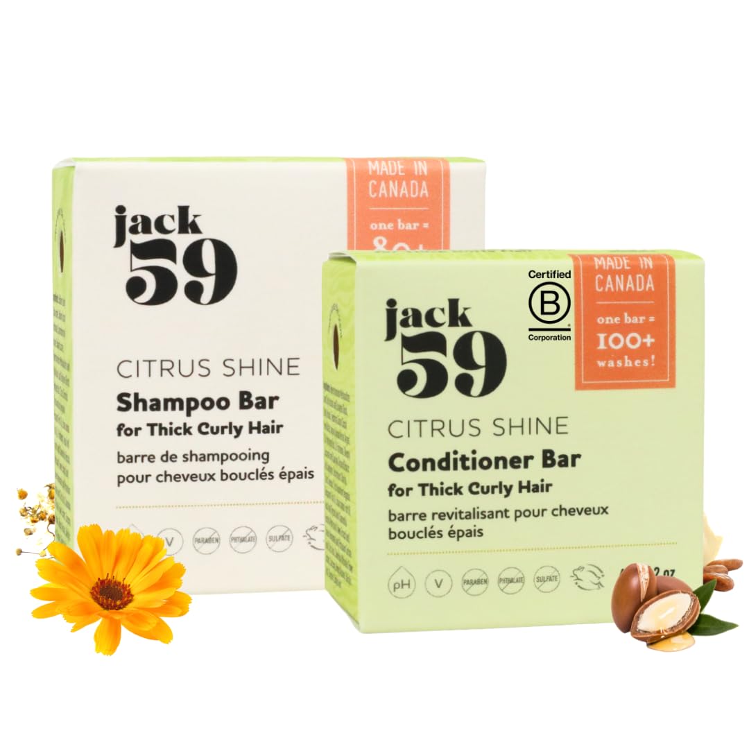 Jack59 All Natural Shampoo & Conditioner Set for Thick Curly Hair – Citrus Shine
