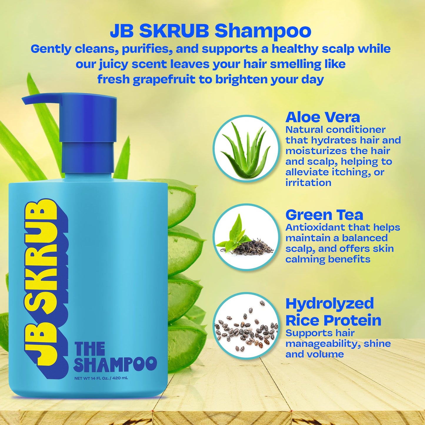 JB SKRUB Kids Shampoo – Aloe Vera & Green Tea, Sulfate-Free, 14 oz