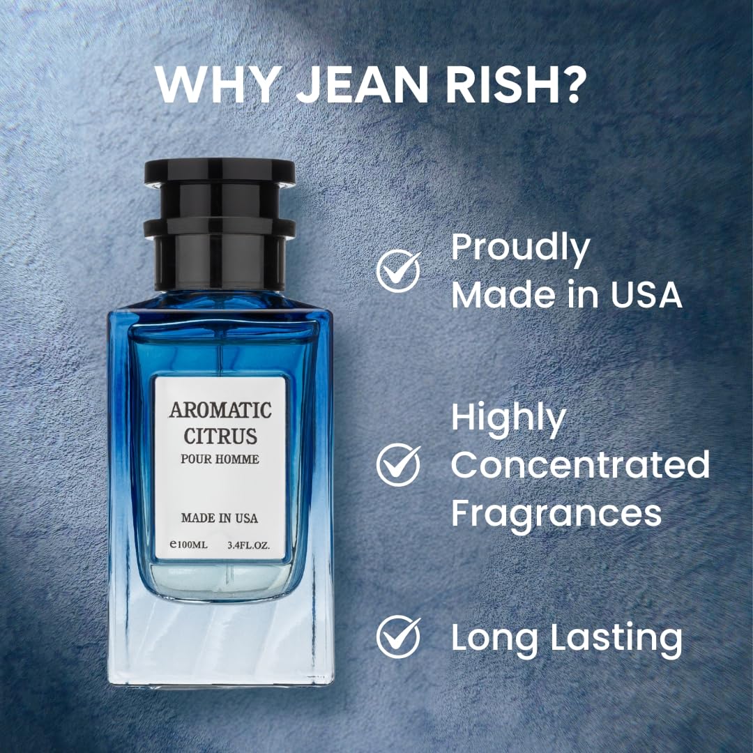 Jean Rish Aromatic Citrus Eau de Parfum for Men – Lemon, Vanilla & Amber, 3.4 fl oz / 100 ml, Made in USA