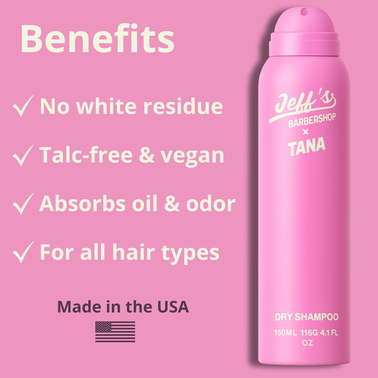 Jeff's Barbershop x Tana Mongeau Dry Shampoo – Clear, Talc-Free, All Hair Types – 4.1 fl oz