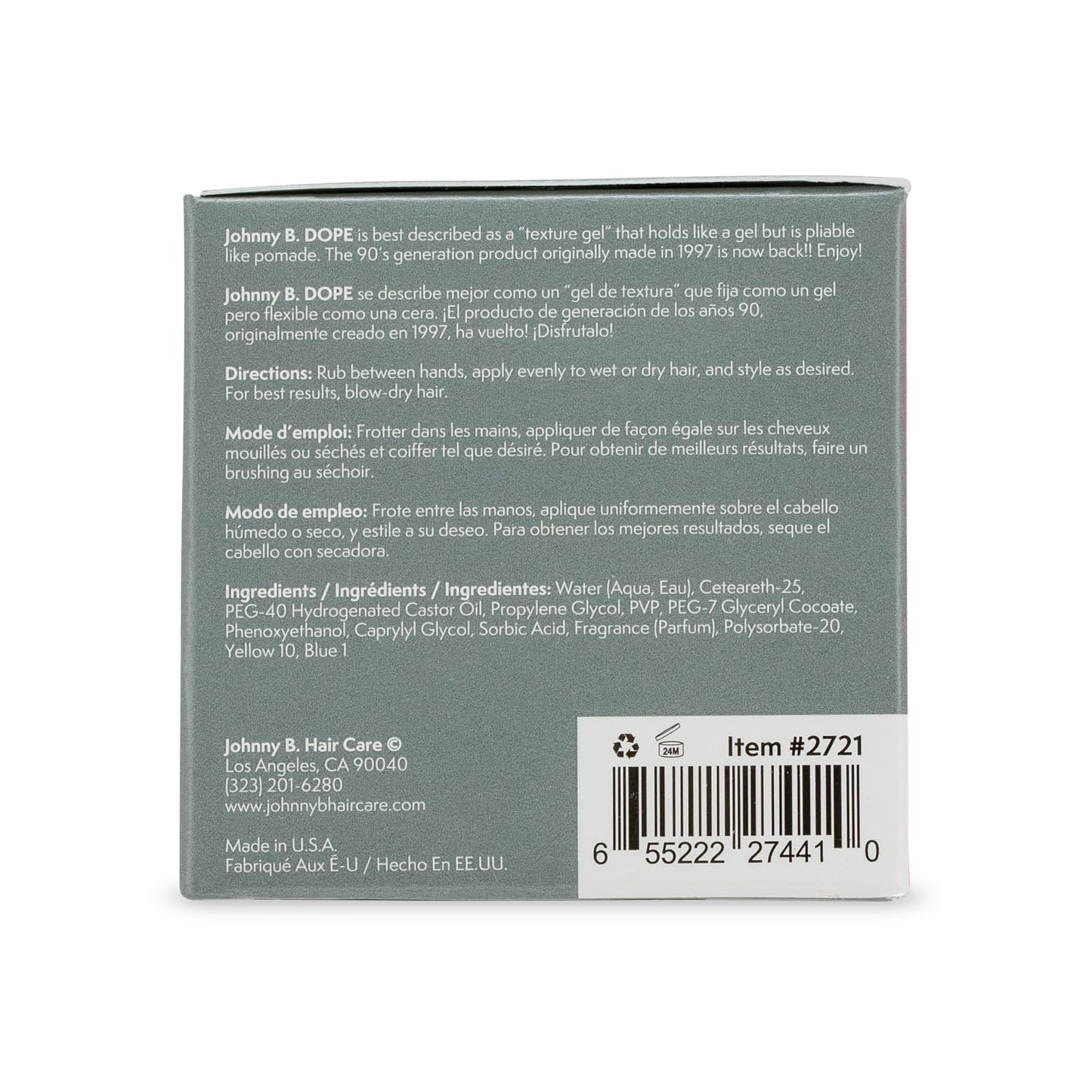 JOHNNY B. Dope Texture Gel — Flexible Hold, No Crunch, Washable
