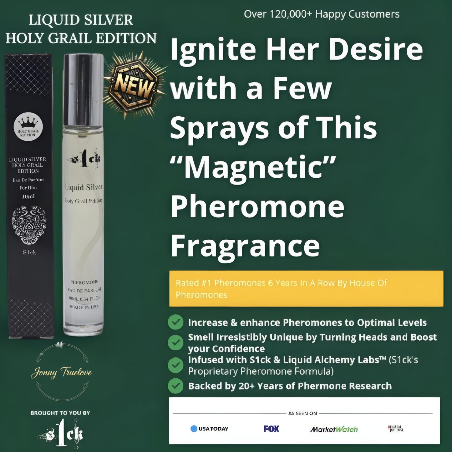 Jonny Truelove S1CK - Liquid Silver Holy Grail Edition Pheromone Cologne for Men | USA-Made