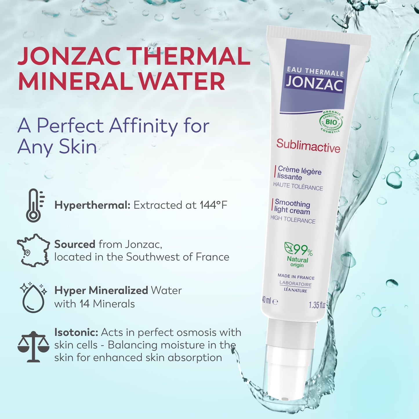 JONZAC Sublimactive Smoothing Light Cream – Organic Anti-Aging for Normal to Combination Skin | 1.35 fl oz
