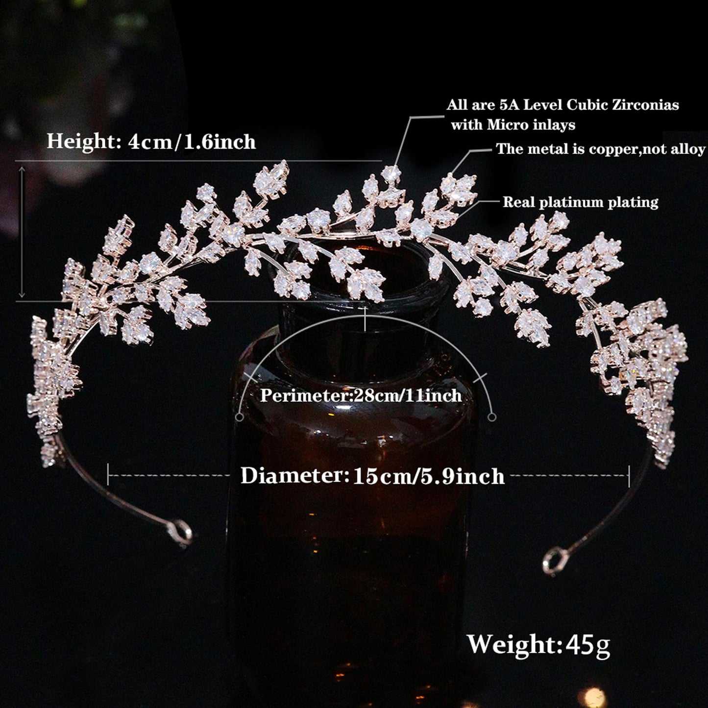 Jorsnovs Full Cubic Zirconia Wedding Headbands – Rose Gold Tiara for Bride, Pageant & Party (E-Rose Gold)