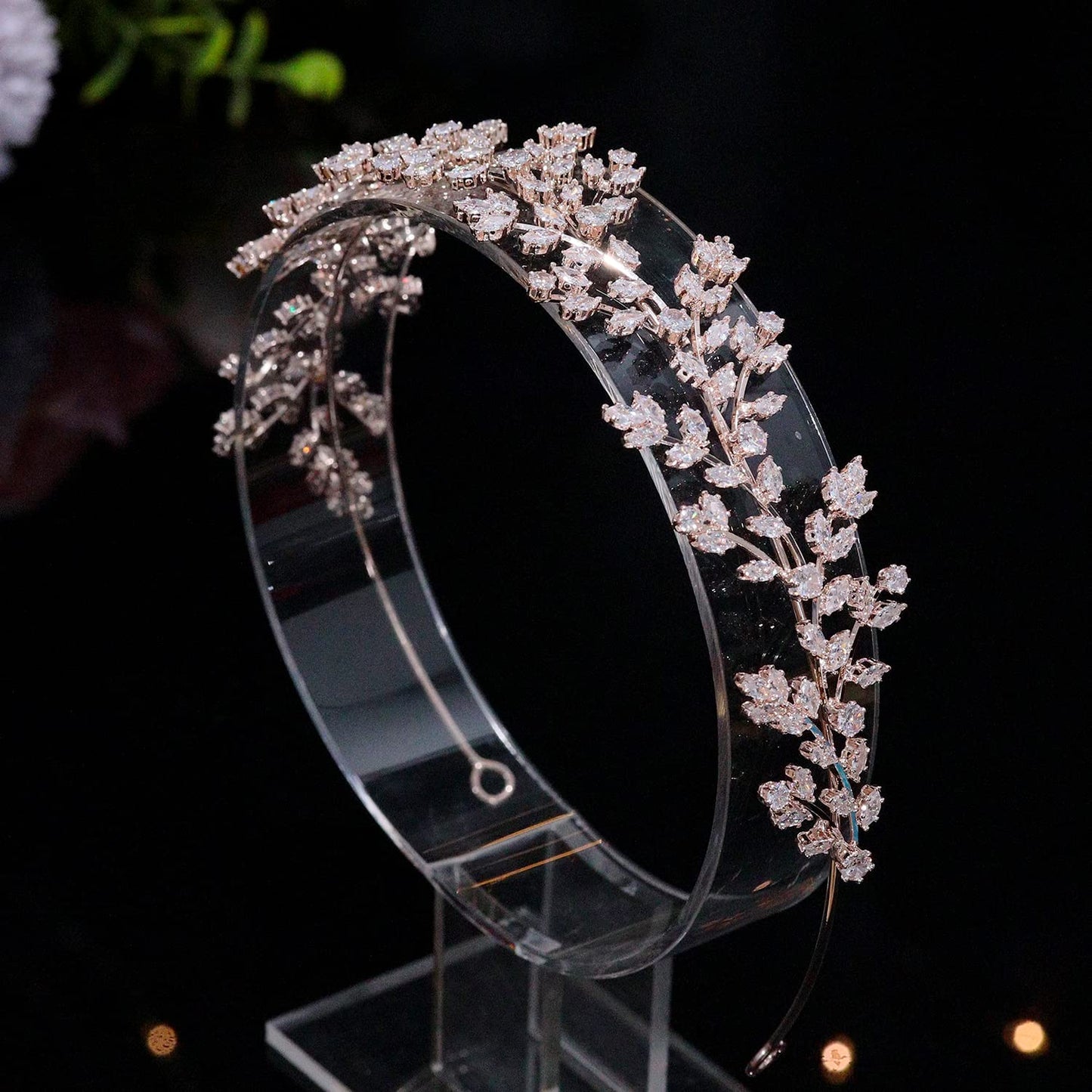 Jorsnovs Full Cubic Zirconia Wedding Headbands – Rose Gold Tiara for Bride, Pageant & Party (E-Rose Gold)