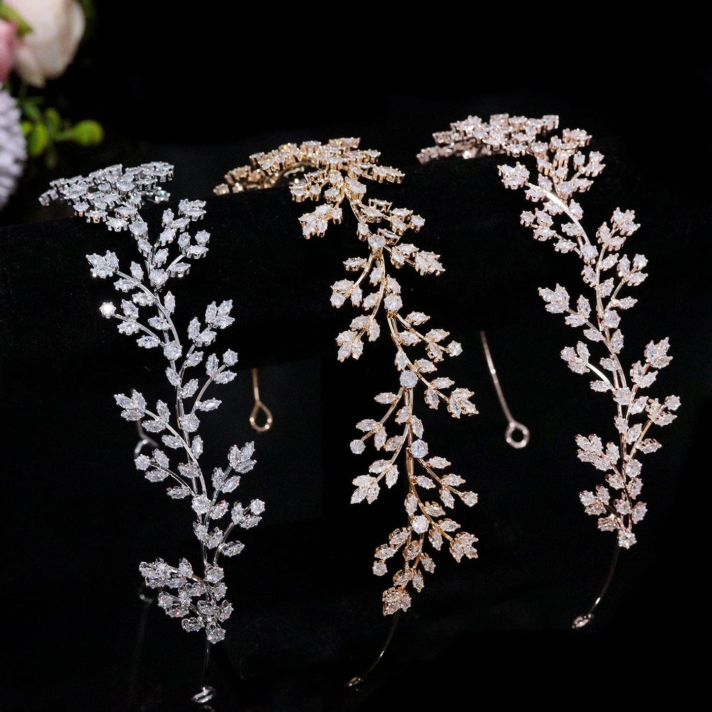 Jorsnovs Full Cubic Zirconia Wedding Headbands – Rose Gold Tiara for Bride, Pageant & Party (E-Rose Gold)