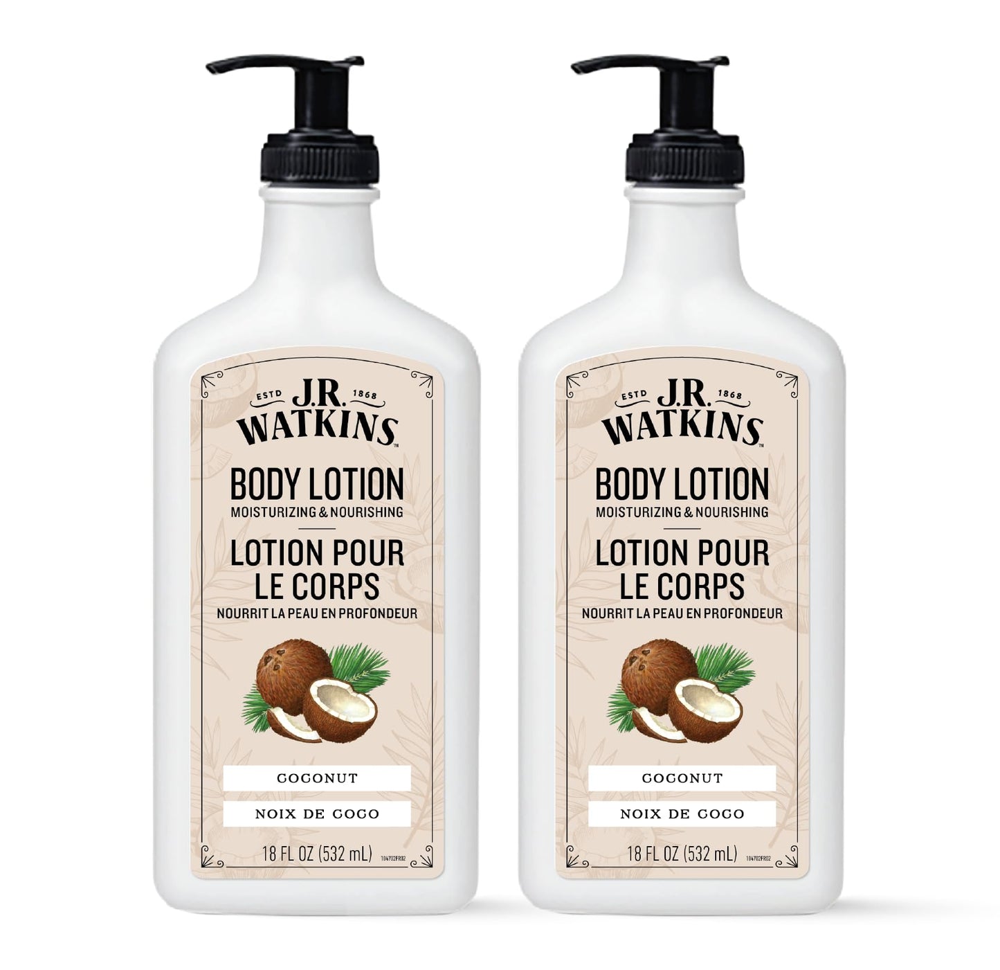 J.R. Watkins Daily Moisturizing Body Lotion Coconut – 18 oz, 2-Pack