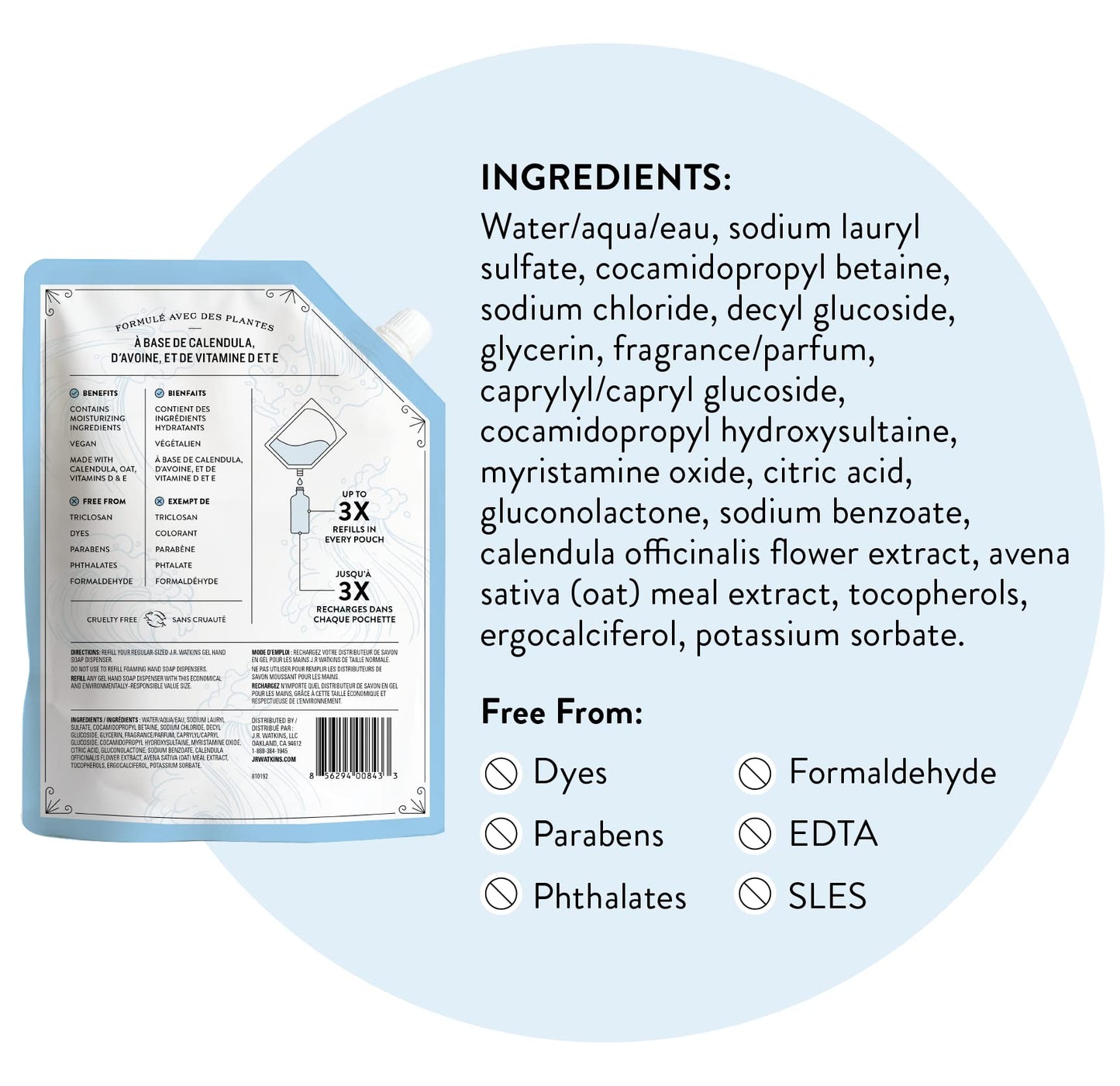 J.R. Watkins Ocean Breeze Gel Hand Soap Refill Pouch – 2 Pack, 34 fl oz, USA Made