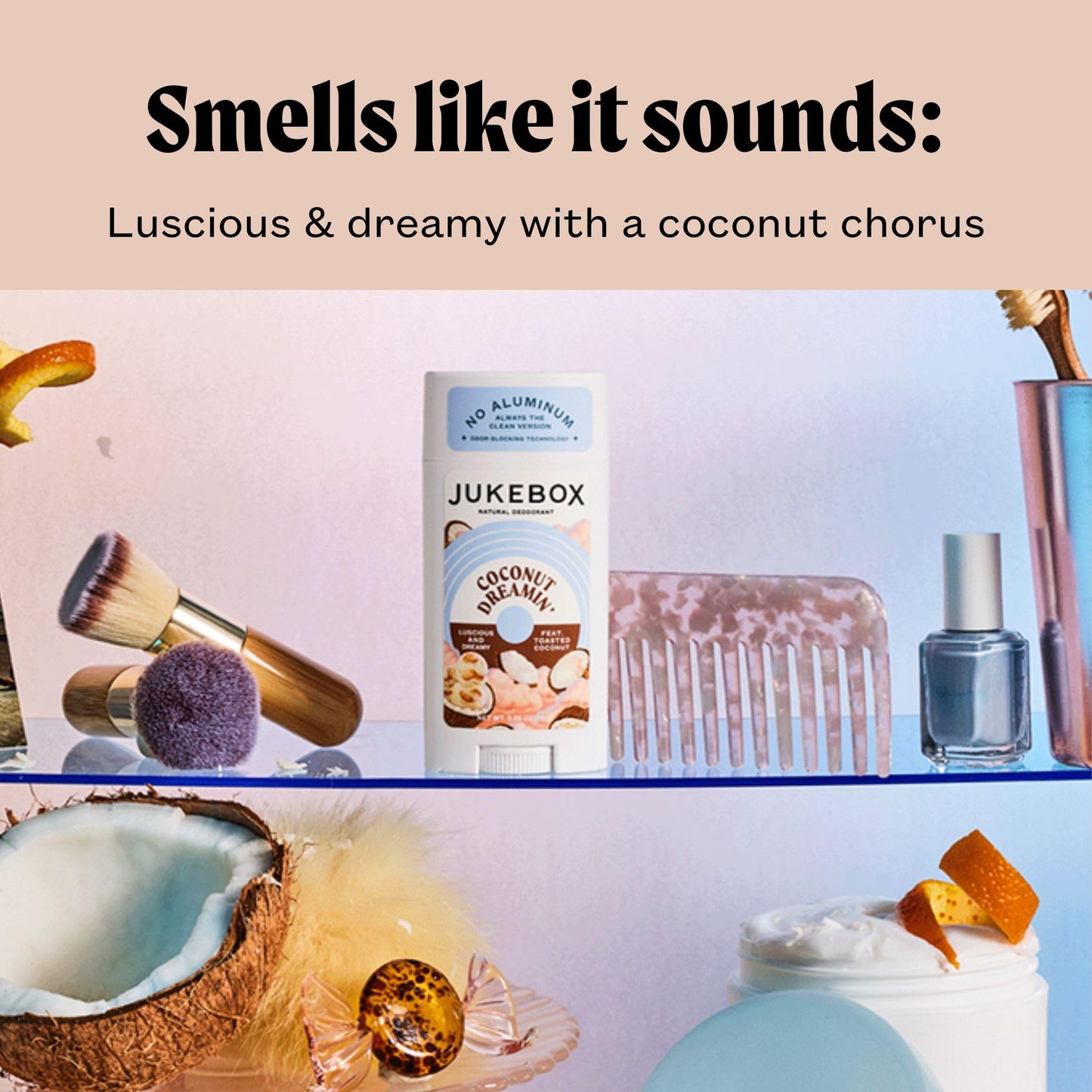 JUKEBOX Coconut Dreamin' Natural Deodorant for Women - Aluminum-Free, No Baking Soda - Cruelty-Free, 2.65oz, 3 Pack