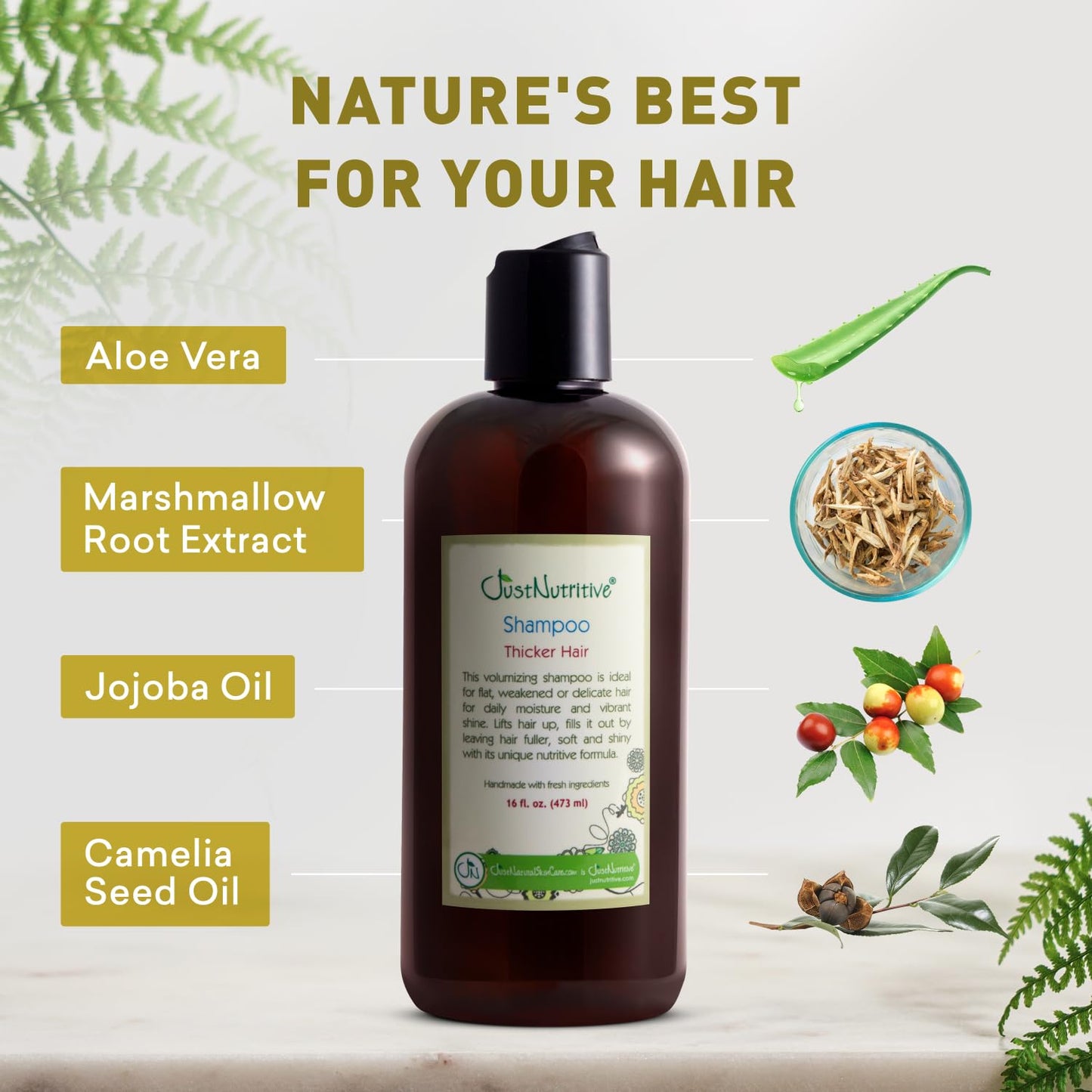 Just Nutritive Thicker Hair Shampoo — Hair Thickening & Growth Support (16 oz)