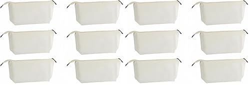 Juvale Canvas Makeup Bag 12 Pack – 11.75 x 5.5 in White Cotton Zipper Pouches