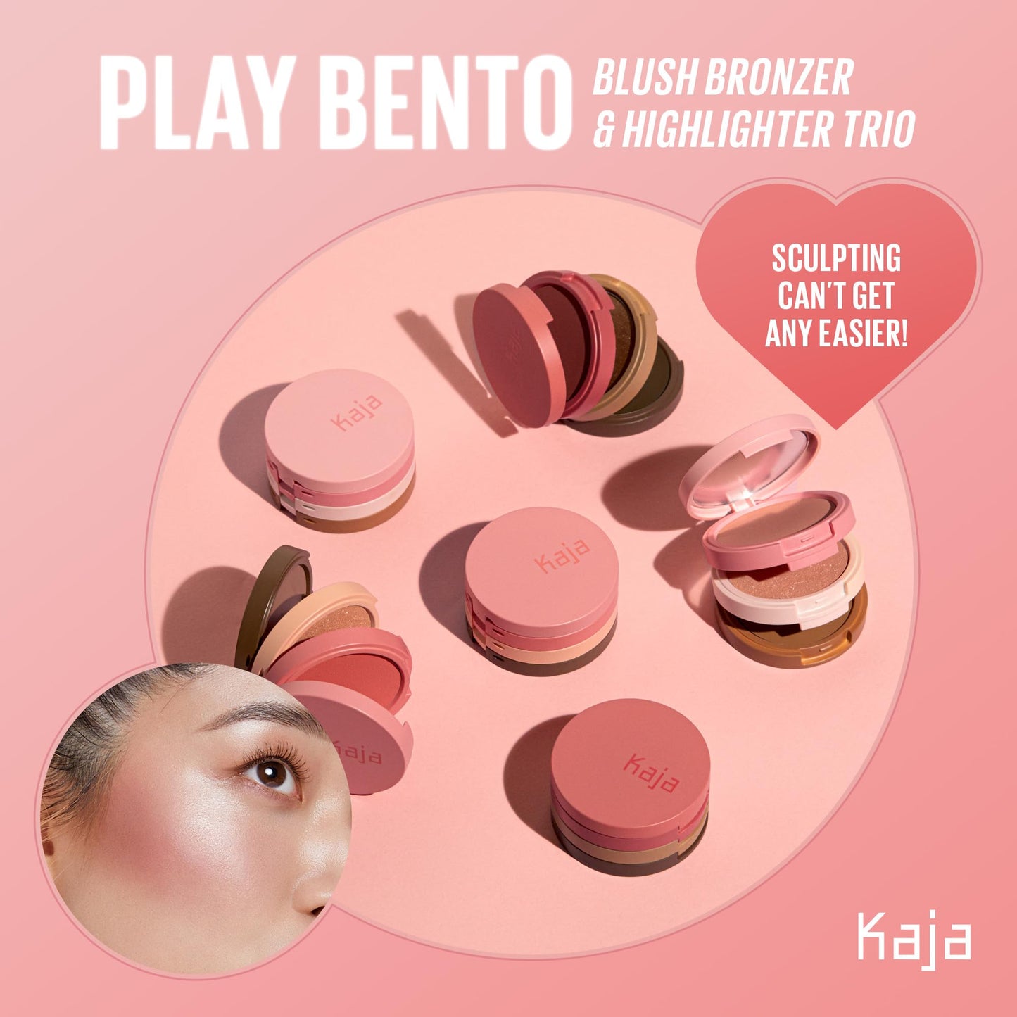 Kaja 3-in-1 Blendable Sculpting Trio - Play Bento Cloud Latte | Cream Bronzer, Powder Blush & Highlighter