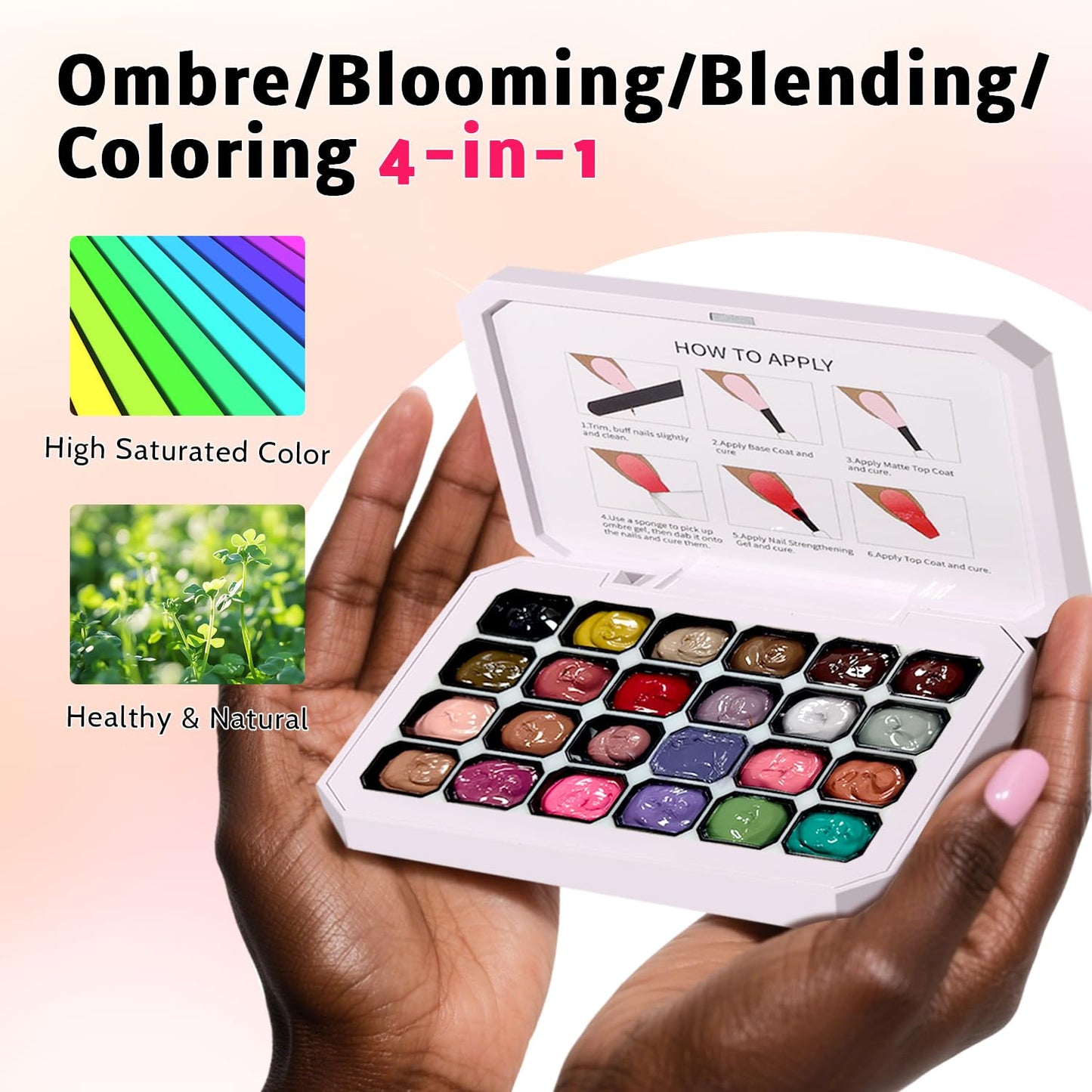 Karroy 24 Colors Sponge Pat Paint Nail Gel – Ombre Nail Art, UV/LED Cure, No Wipe