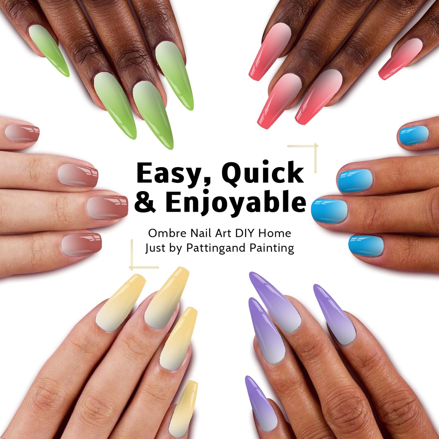 Karroy 24 Colors Sponge Pat Paint Nail Gel Kit — Ombre Nail Art, Floral Design, UV/LED Curing, No Wipe