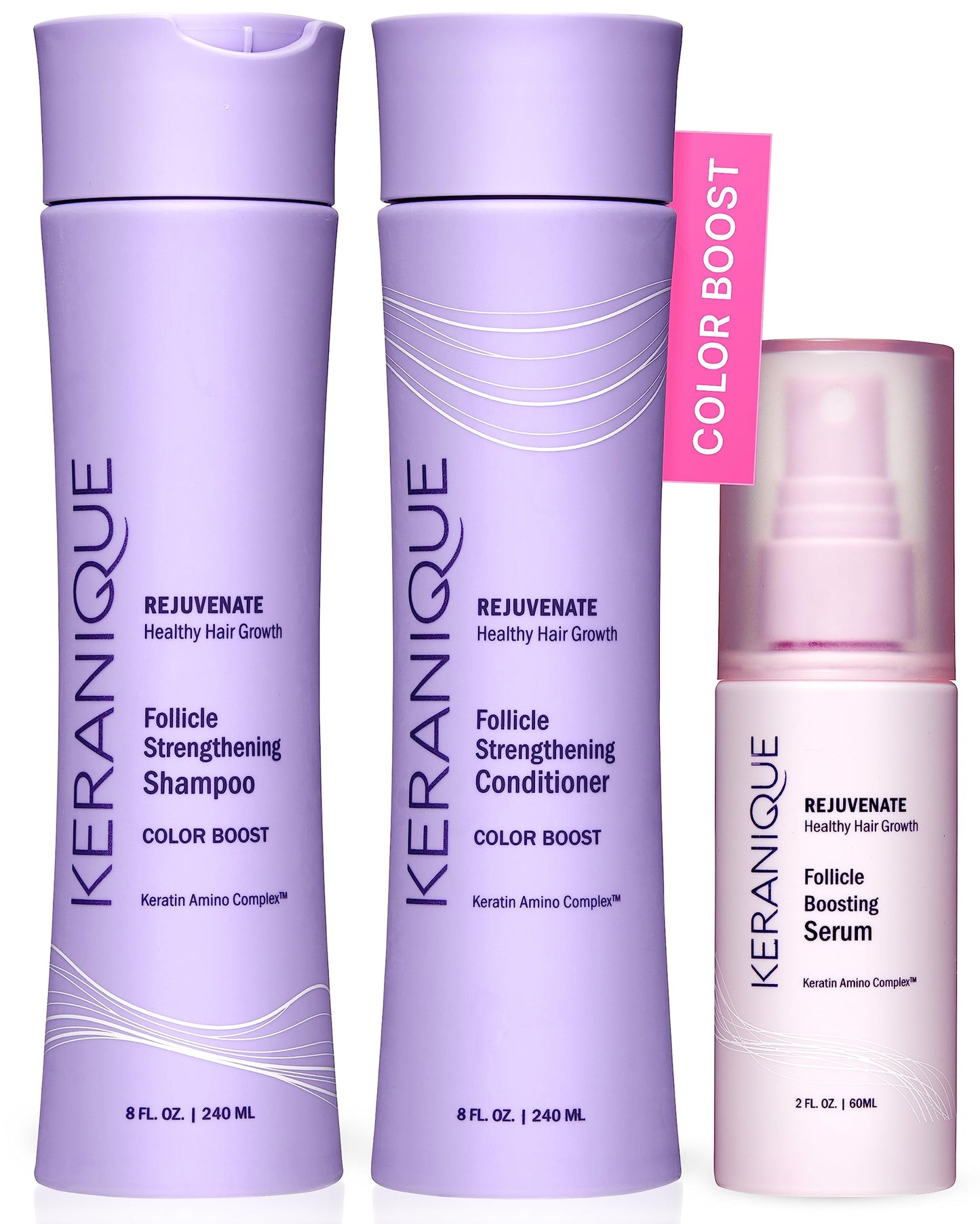 Keranique Color Treated Shampoo & Conditioner Set with Follicle Booster Serum | Keratin Enriched Color Boost for Fine, Thin Hair