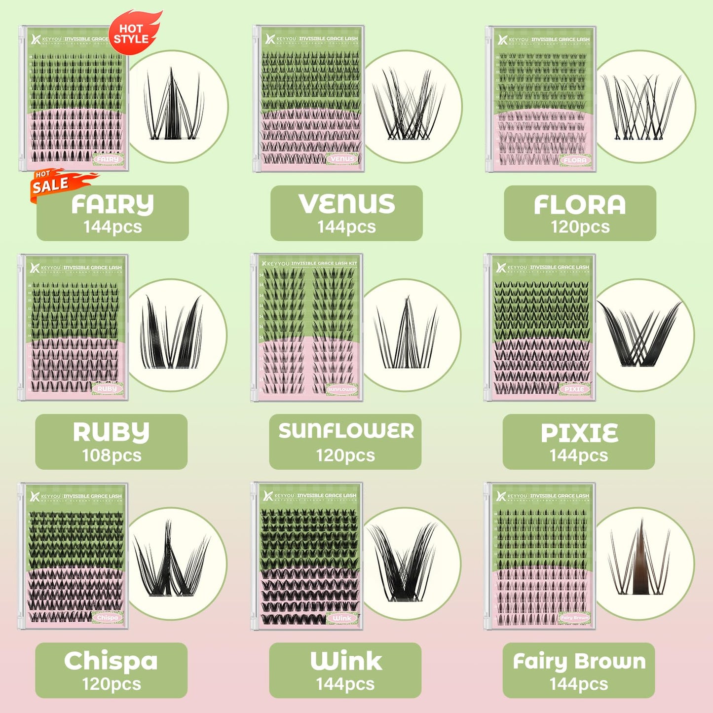 KEYYOU Fairy Chispa Lash Clusters Kit – D Curl 120Pcs Invisible Band Lashes for DIY Home Use