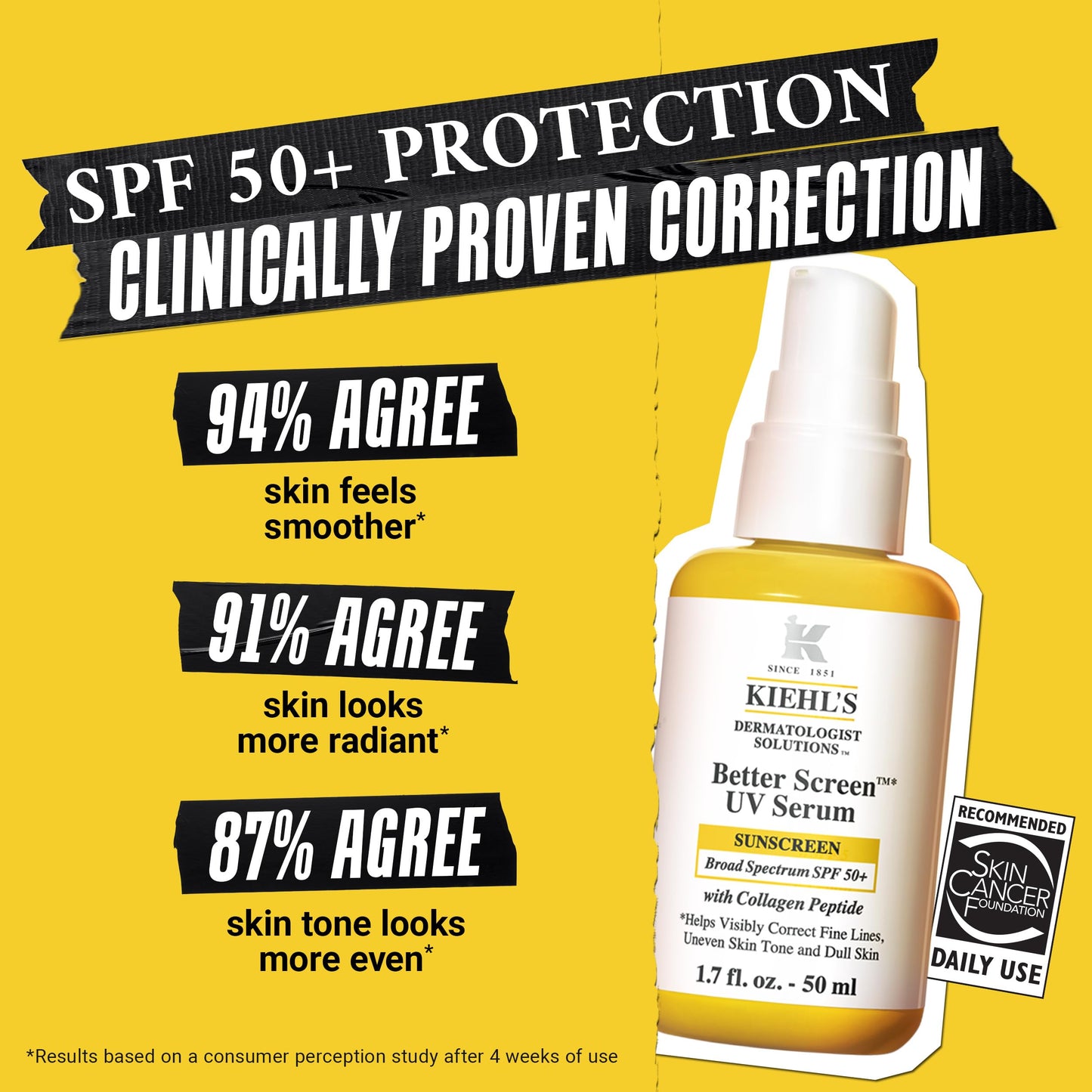 Kiehl's Better Screen UV Serum SPF 50+ | Invisible Facial Sunscreen with Collagen Peptide