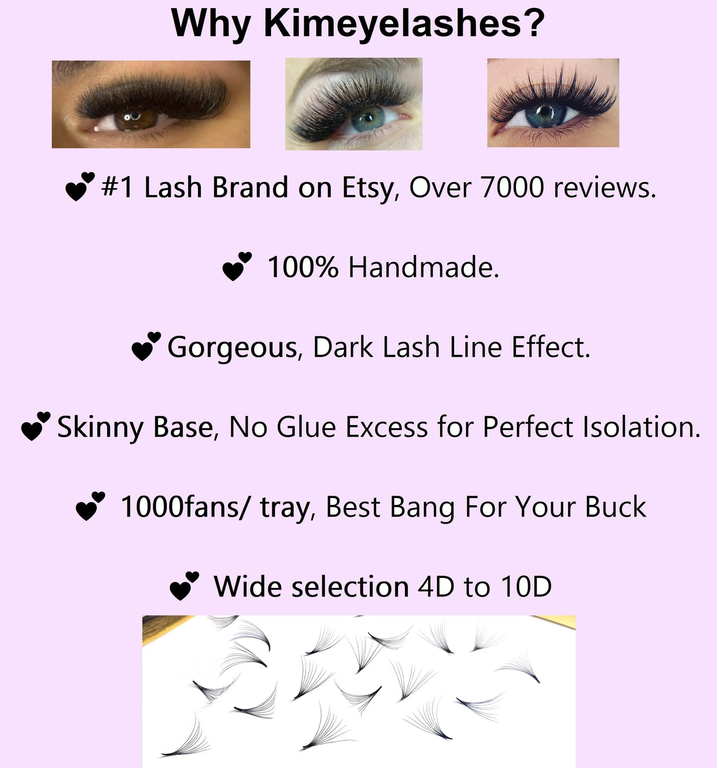 Kimeyelashes 1000 Premade Volume Fans — Mixed 9-16mm, C/D Curl, Handmade Promade Fans