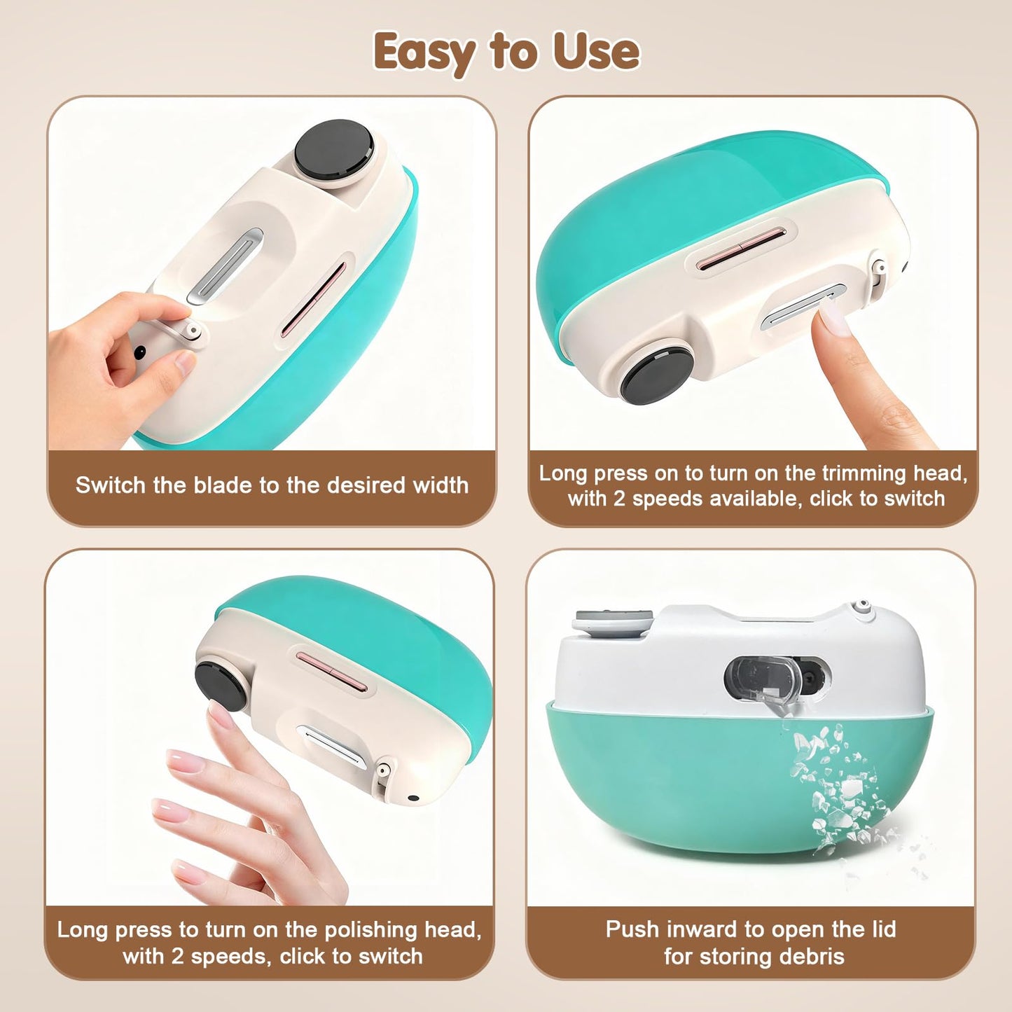 Kiwtreby Electric Nail Clipper – Adjustable Opening, All-in-One Nail Trimmer (Upgraded White)