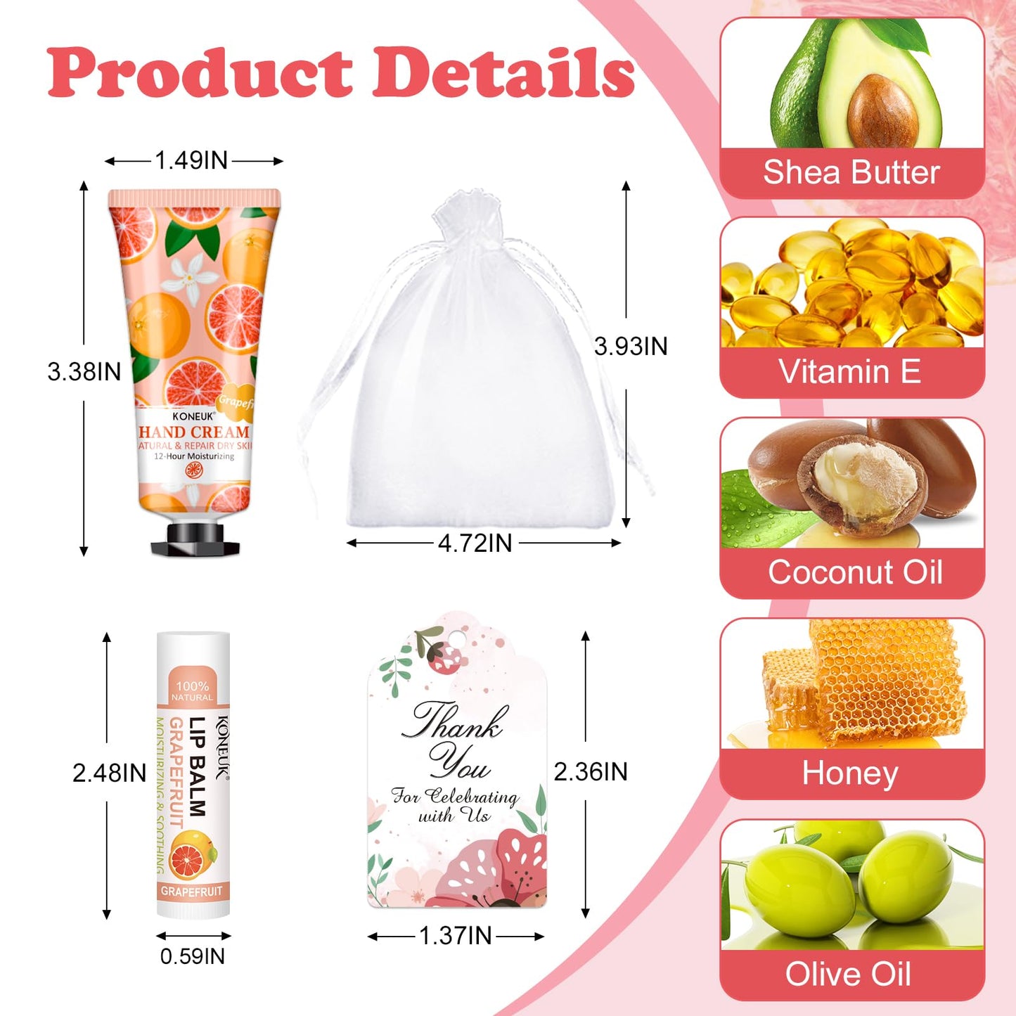 KONEUK 60 Pack Hand Cream & Lip Balm Bulk Sets – Gift Favors for Weddings & Occasions