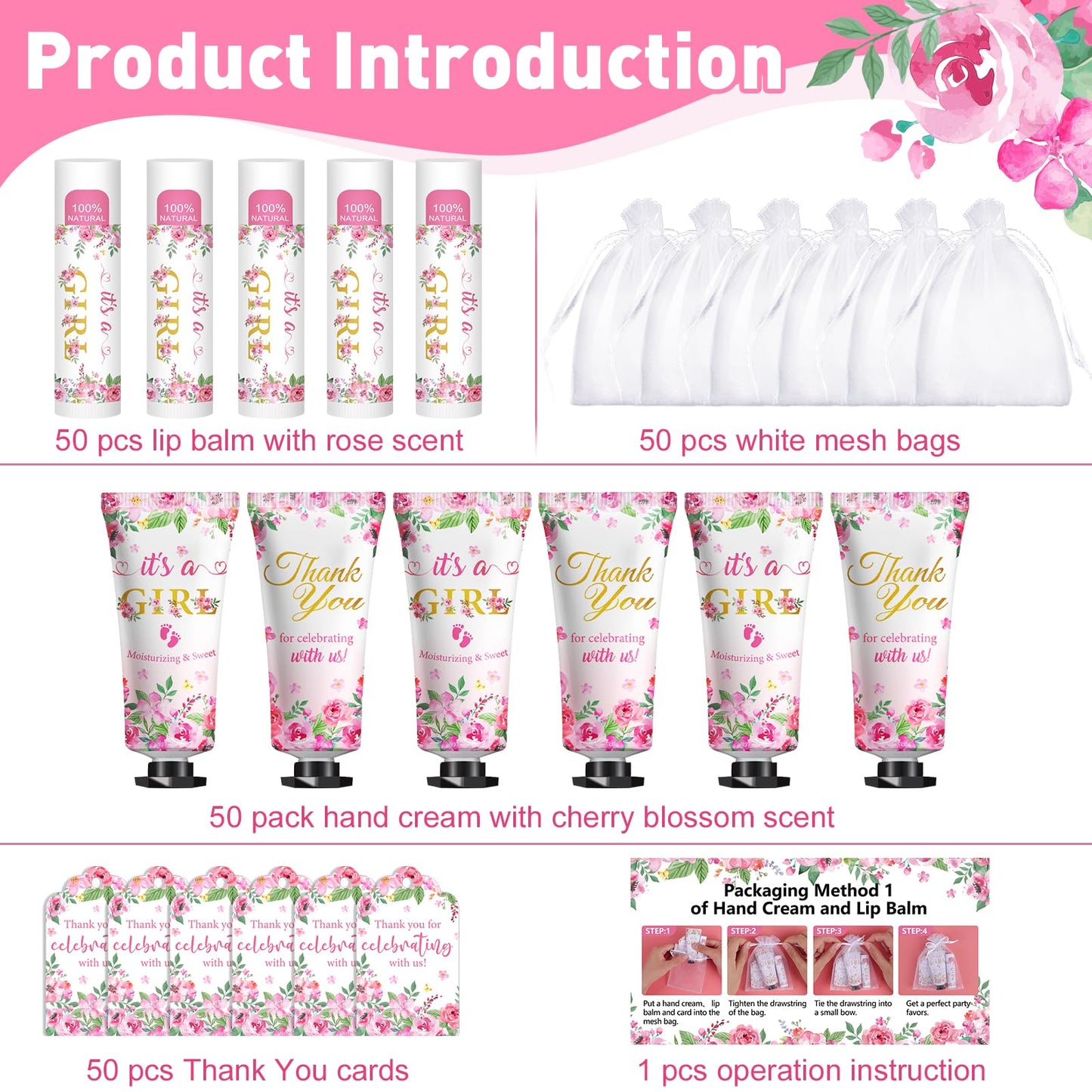 KONEUK 50 Pack Hand Cream & Lip Balm Gifts Sets for Baby Showers