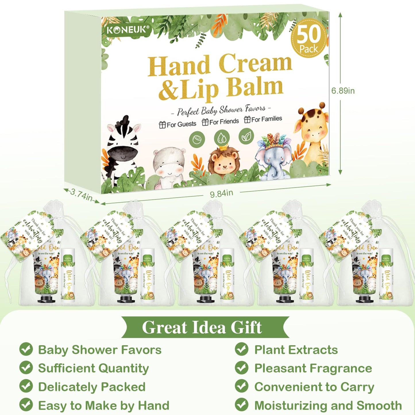 KONEUK 50-Pack Bulk Hand Cream & Lip Balm Gifts Sets – Animal Theme Favors
