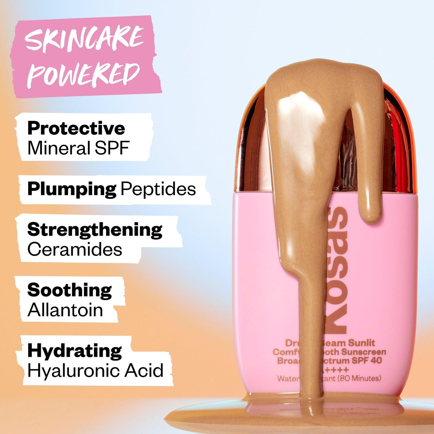 Kosas Mini DreamBeam SPF 40 Water-Resistant Sunscreen – Travel Size Face Primer with Hyaluronic Acid, Ceramides & Peptides