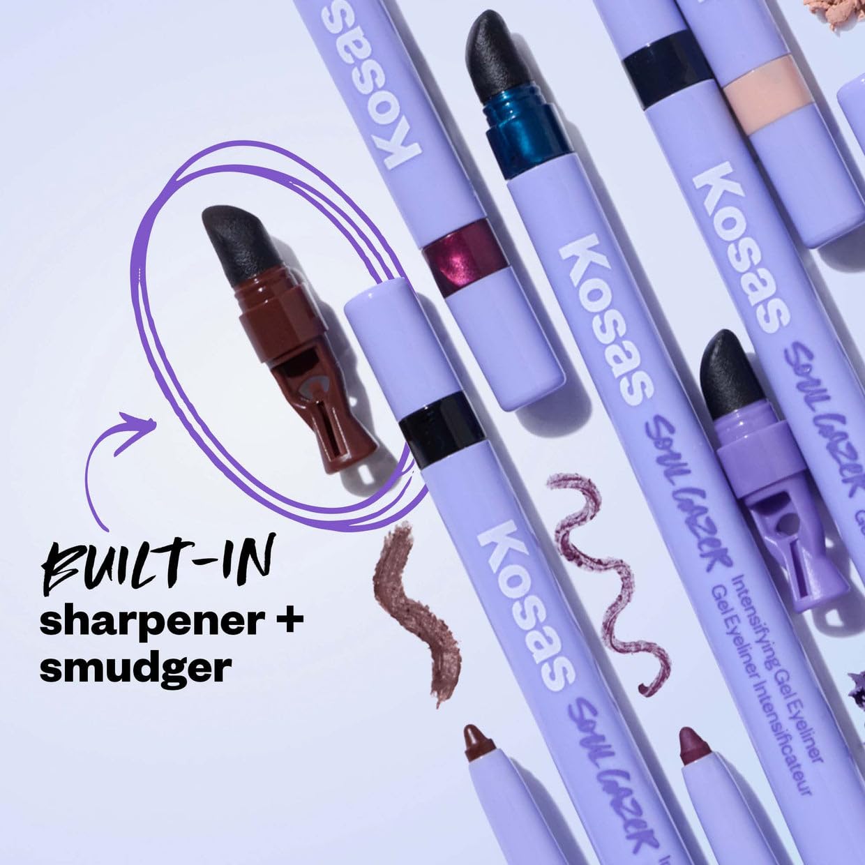 Kosas Soulgazer Gel Eyeliner Cosmic – Waterproof, Smudge-Proof with Hyaluronic Acid | Retractable Pencil + Sharpener & Smudger