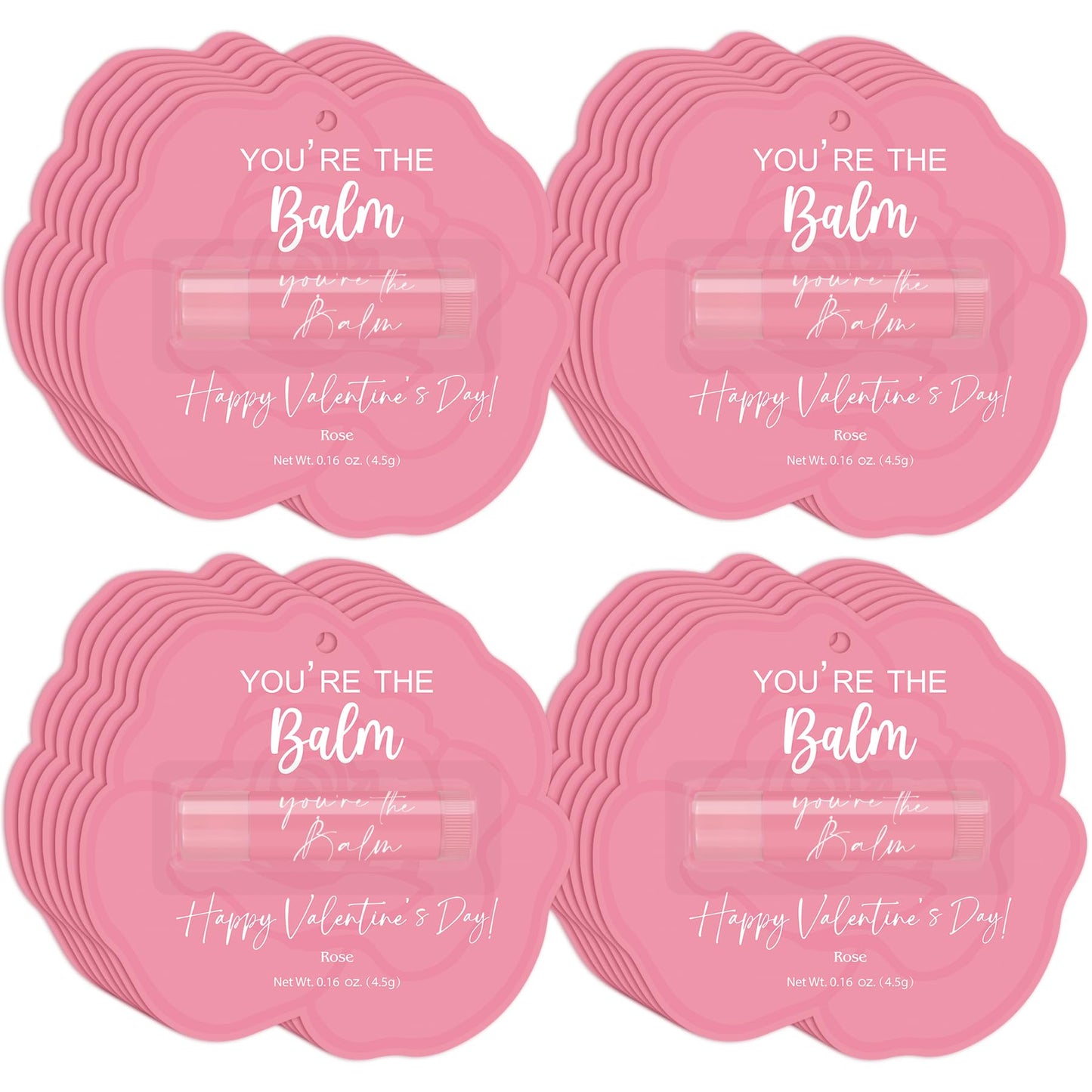 Kuabiz 30 Pcs Valentines Day Lip Balm Bulk – Galentines Day Party Favors, Light Rose