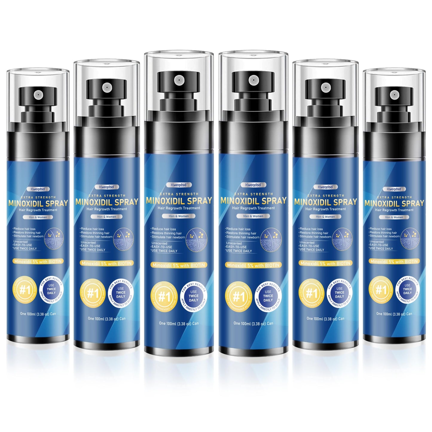 Kweqdsd 5% Minoxidil Spray for Men – 6 Pack, 21oz, Biotin Infused Hair & Beard Growth