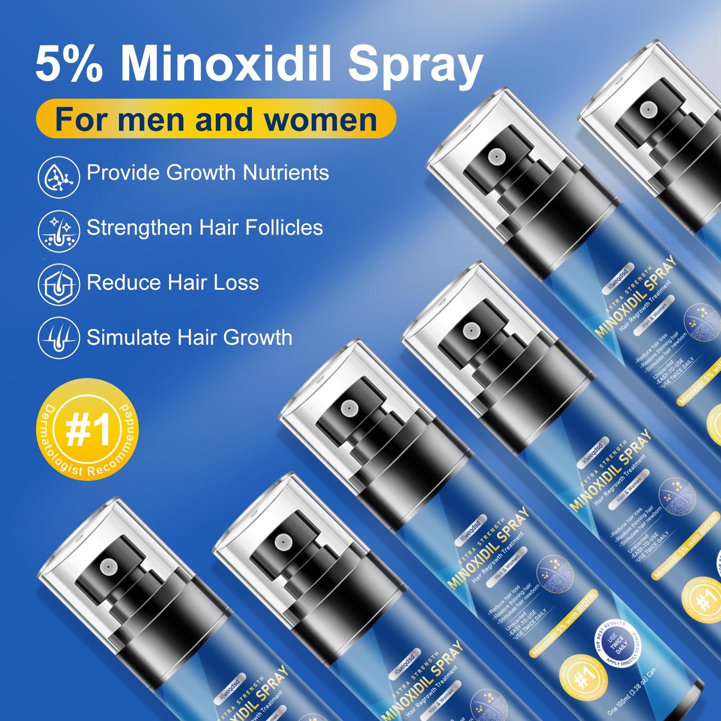 Kweqdsd 5% Minoxidil Spray for Men – 6 Pack, 21oz, Biotin Infused Hair & Beard Growth