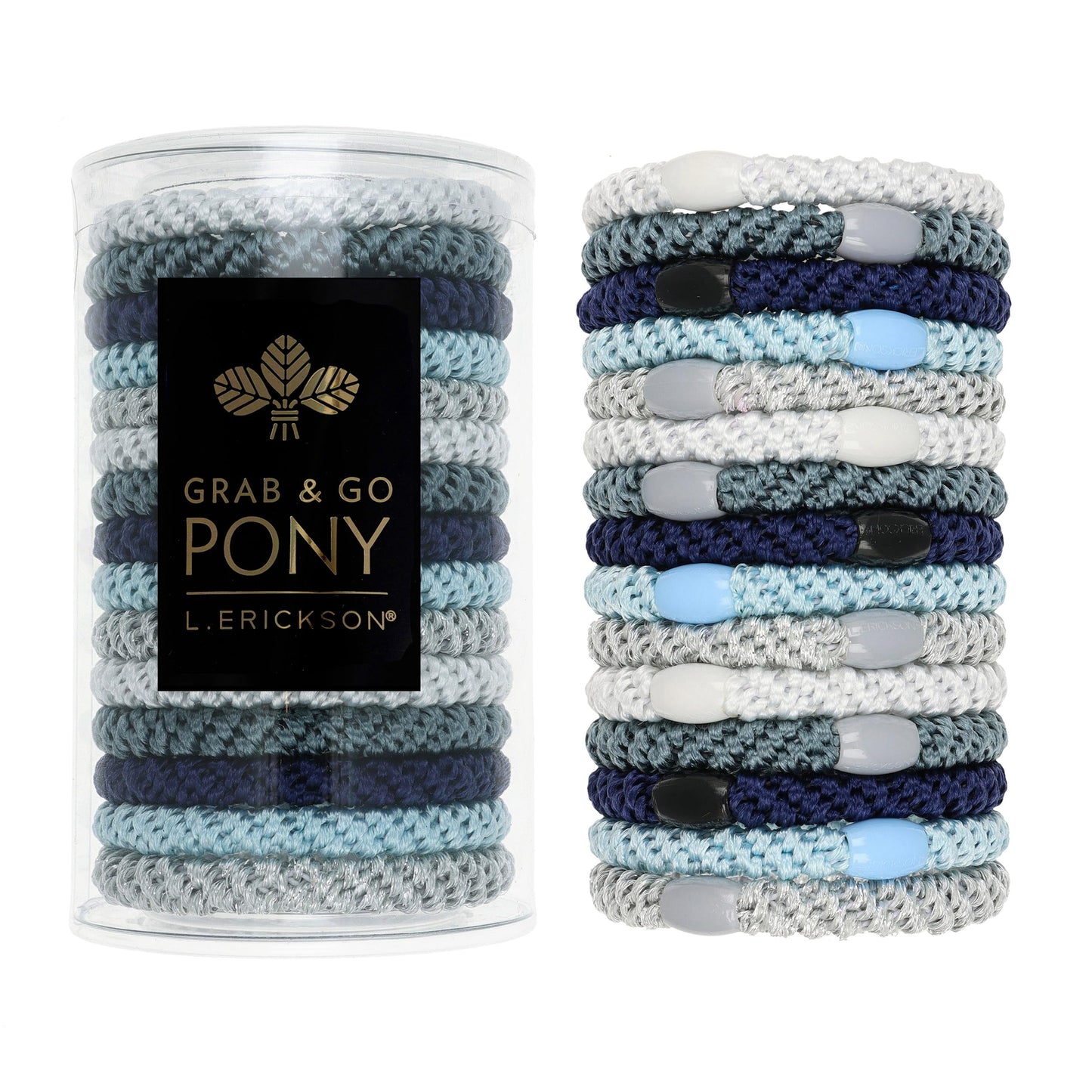 L. Erickson Grab & Go Ponytail Holders Atlantic 15-Pack | Strong Hold, Gentle, Damage-Free