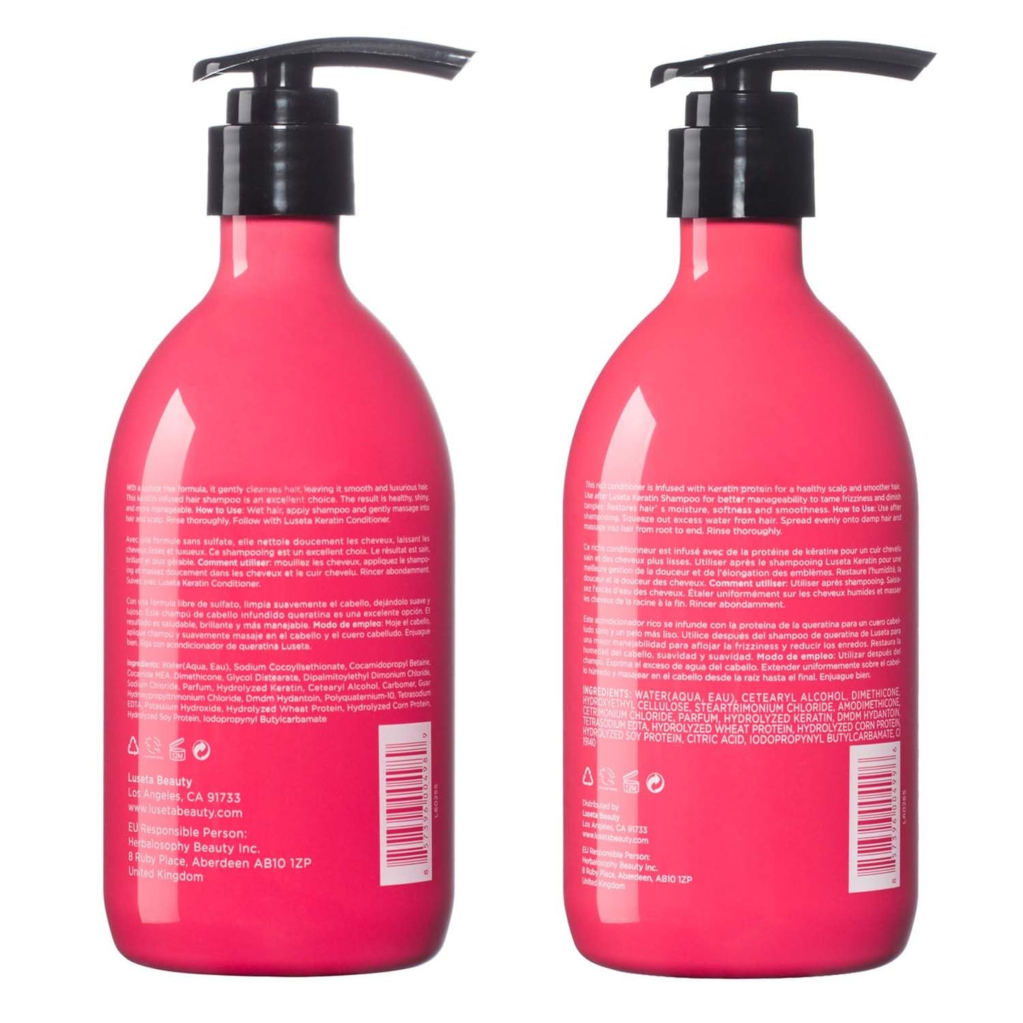 L LUSETA Keratin Shampoo & Conditioner for Color-Treated Hair – Smoothing, Nourishing & Strengthening (2 x 16.9 oz)