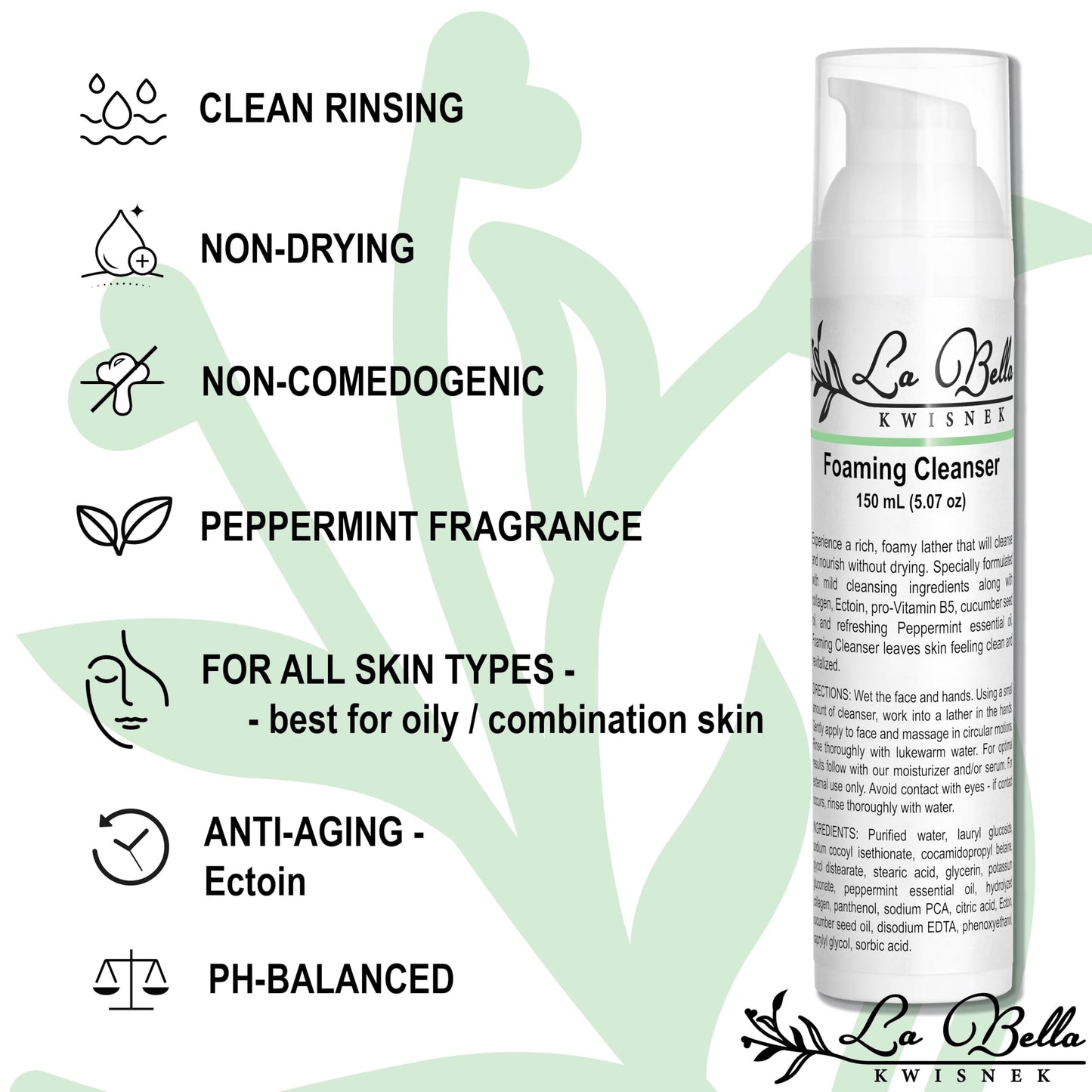 La Bella Kwisnek Foaming Cleanser – Mild Purifying Face Wash with Ectoin & Peppermint Oil