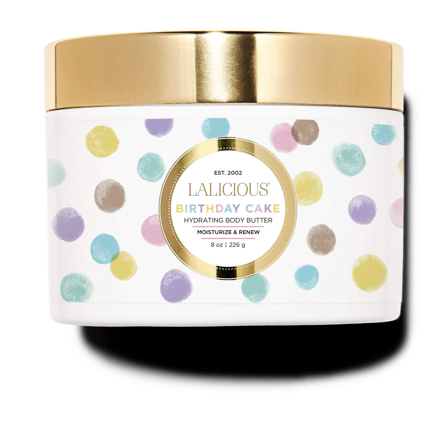 LaLicious Birthday Cake Shimmering Body Butter – Hydrating Whipped Shea, Vitamin E, Apricot Oil (8 oz)