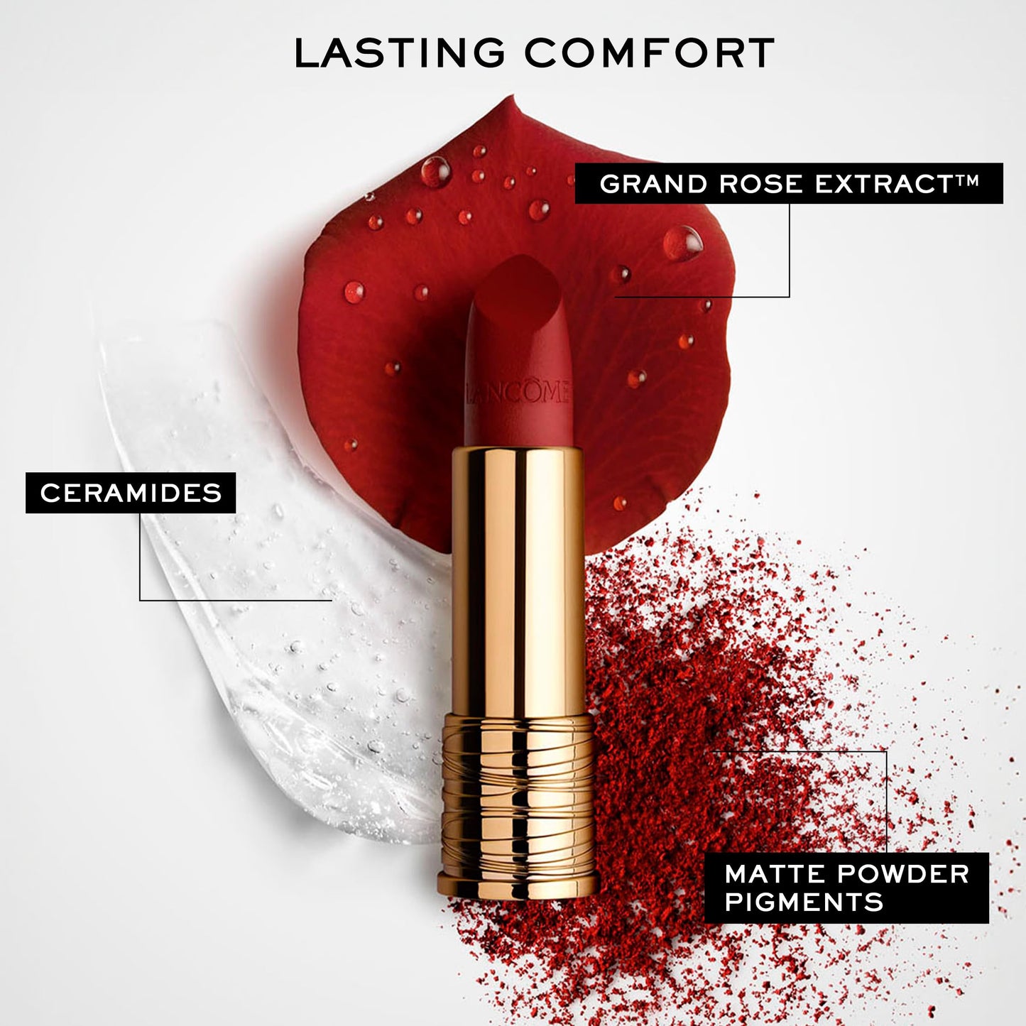 Lancôme L’Absolu Rouge Drama Matte Lipstick 230 – Ultra Matte Finish, 8HR Full Coverage, Ceramides & Hyaluronic Acid