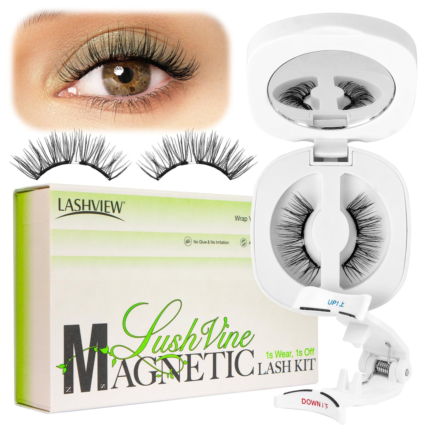 LASHVIEW Upgrade Magnetic Eyelashes - Natural Look, Reusable, No Glue