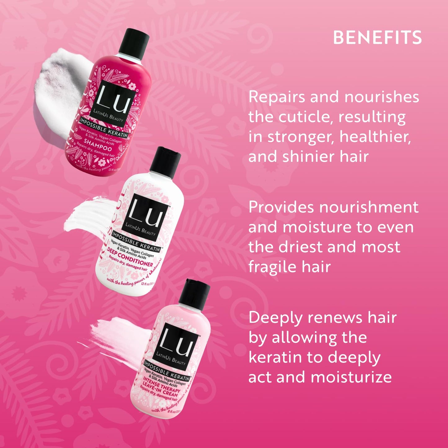 Lu by LatinUs Beauty Rescue Collection — Complete Hair Repair System (3-Piece, 32 Fl Oz) | Shampoo, Conditioner & Leave-In Cream