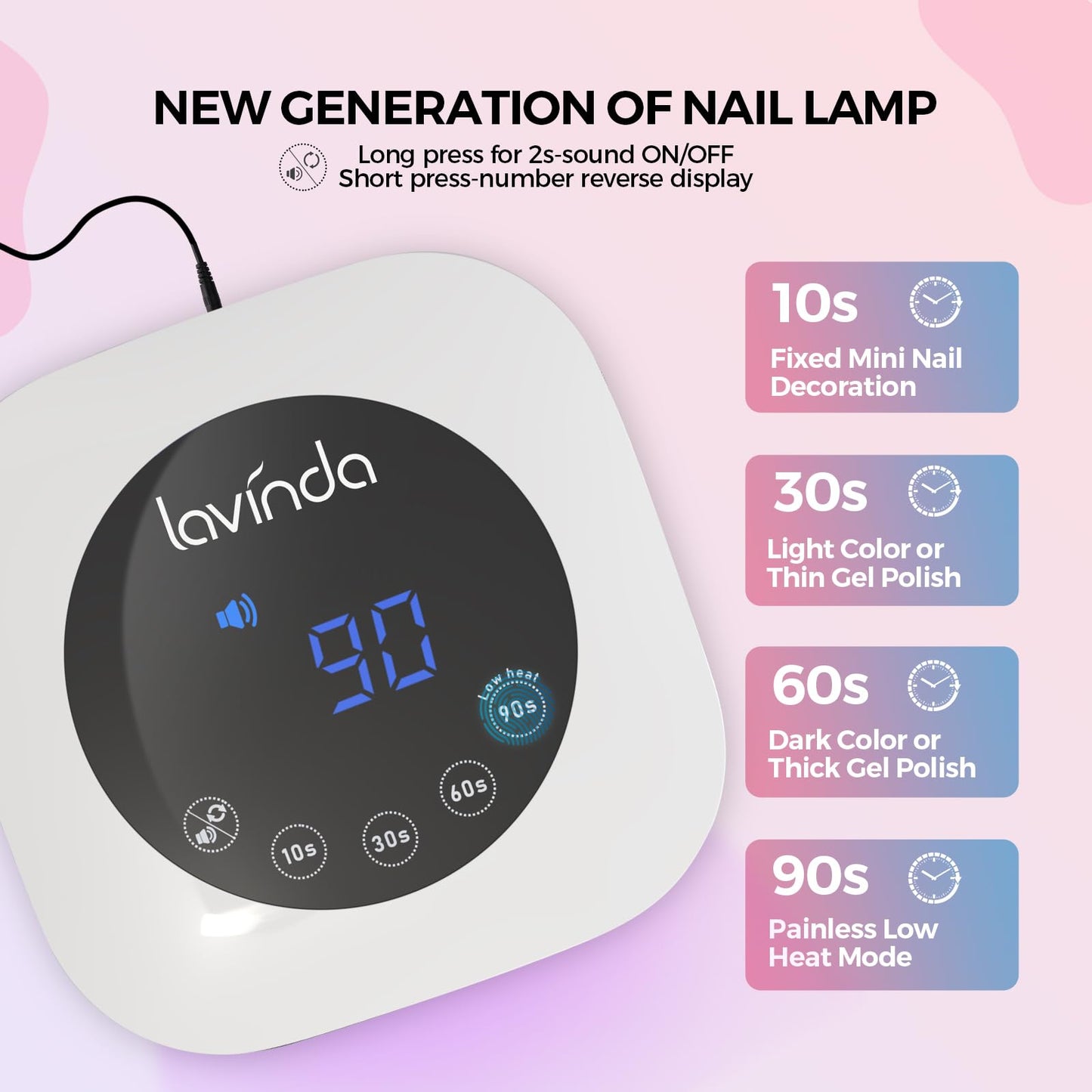 Lavinda 54W UV Nail Lamp – Quick Gel & Acrylic Curing, 4 Timers, Large LCD Display